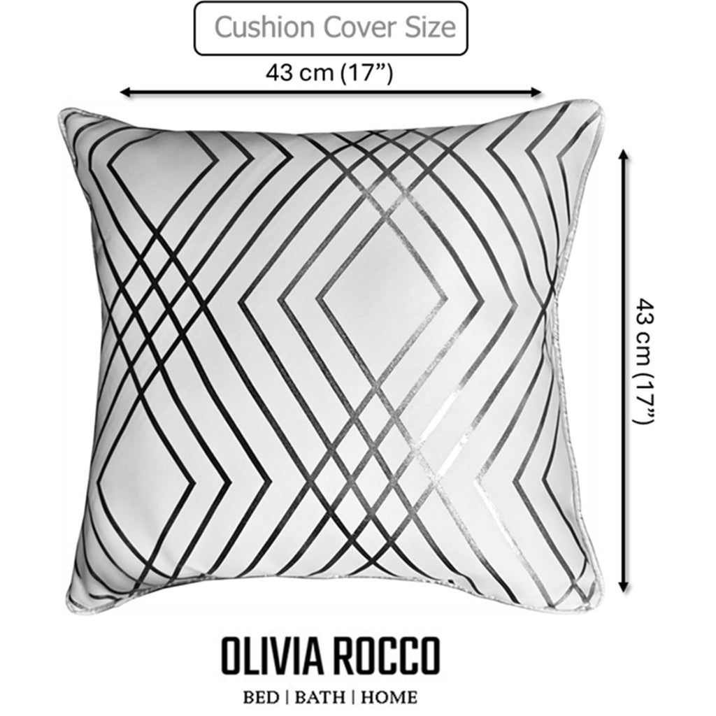 OLIVIA ROCCO Geo Sparkle Cushion Covers 2 Pack – White Metallic Foil 43x43cm