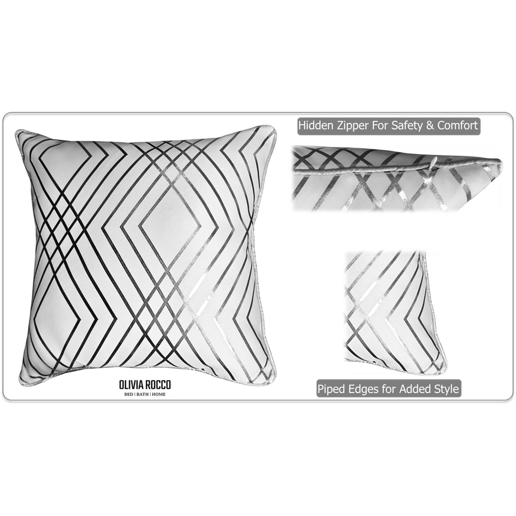 OLIVIA ROCCO Geo Sparkle Cushion Covers 2 Pack – White Metallic Foil 43x43cm