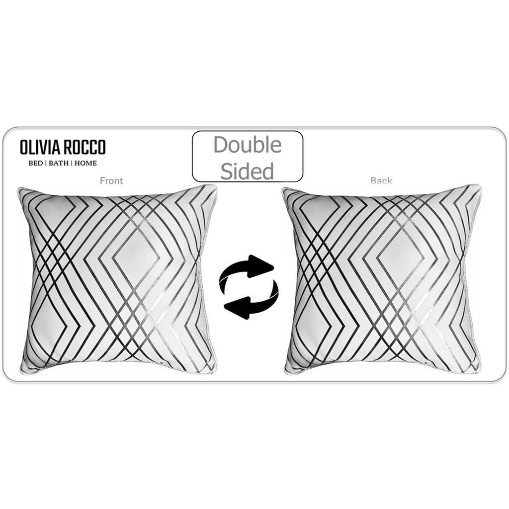 OLIVIA ROCCO Geo Sparkle Cushion Covers 2 Pack – White Metallic Foil 43x43cm