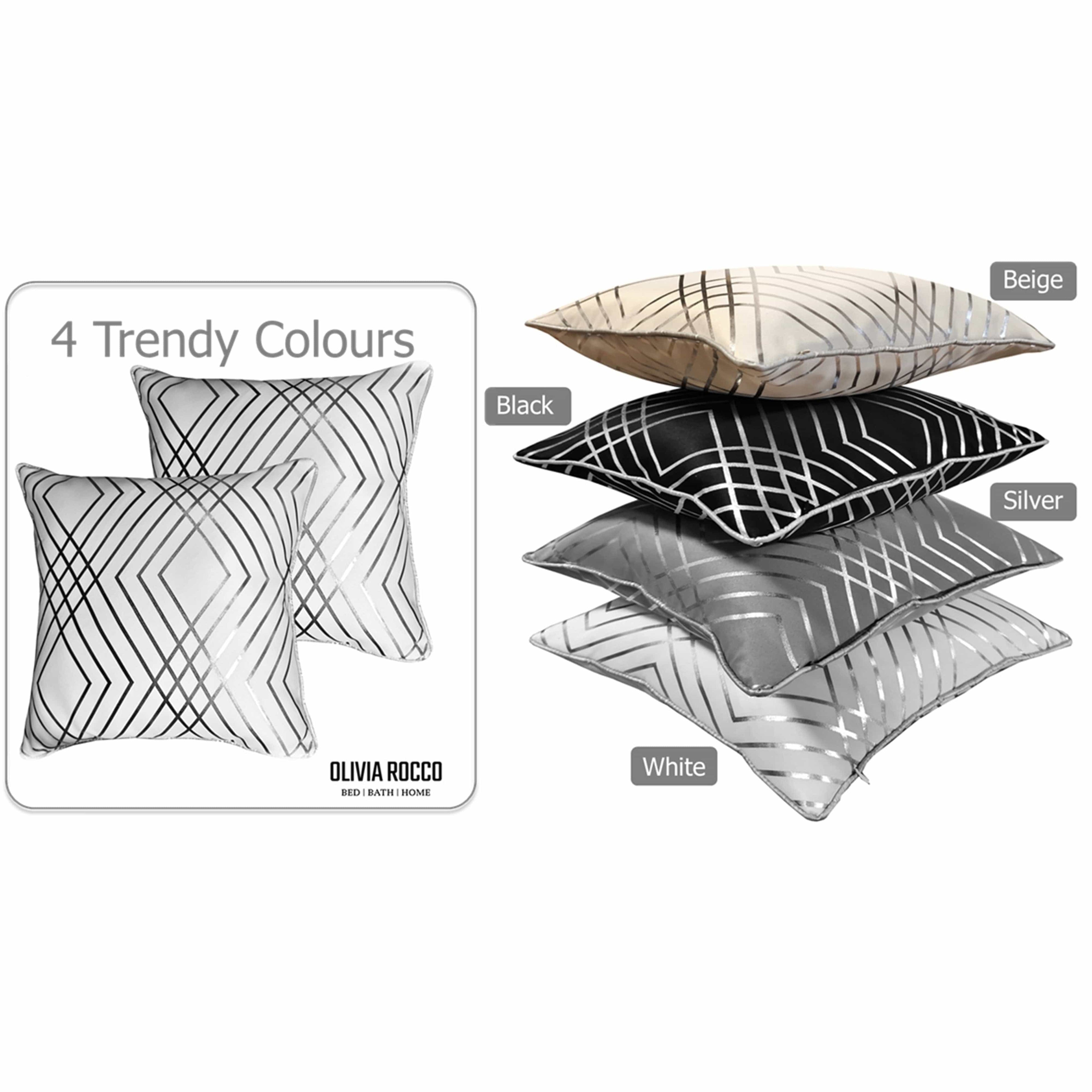 OLIVIA ROCCO Geo Sparkle Cushion Covers 2 Pack – White Metallic Foil 43x43cm
