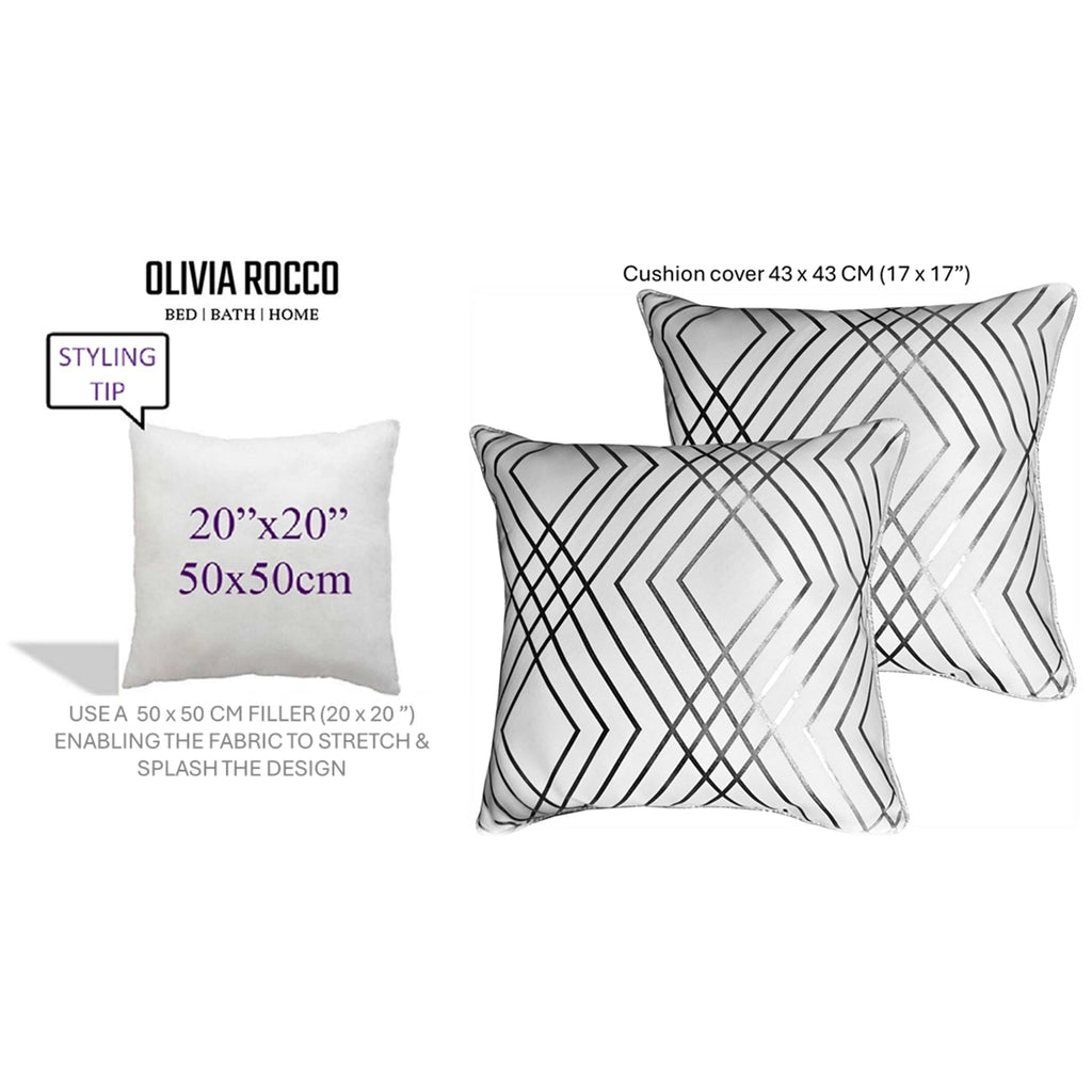 OLIVIA ROCCO Geo Sparkle Cushion Covers 2 Pack – White Metallic Foil 43x43cm