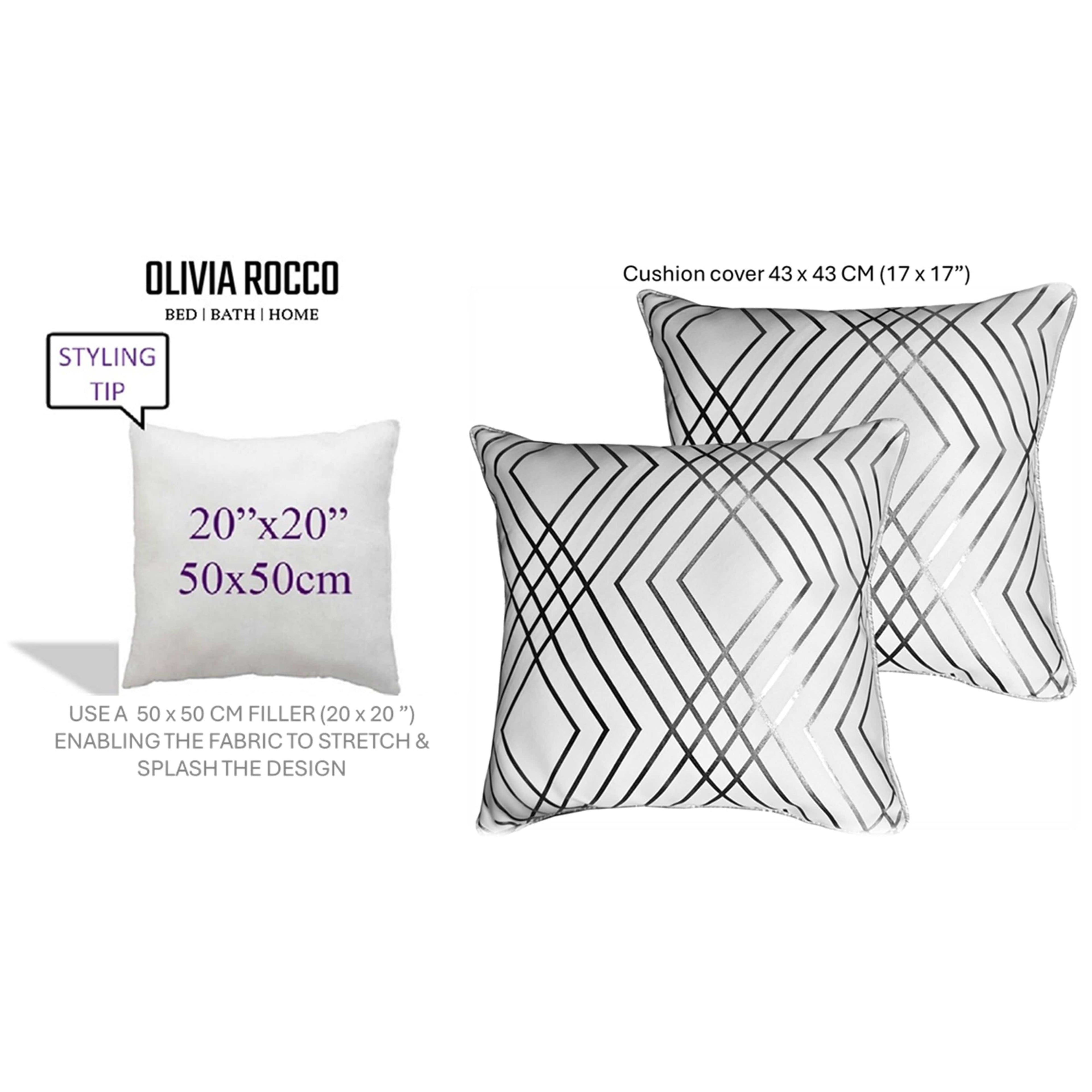 OLIVIA ROCCO Geo Sparkle Cushion Covers 2 Pack – White Metallic Foil 43x43cm