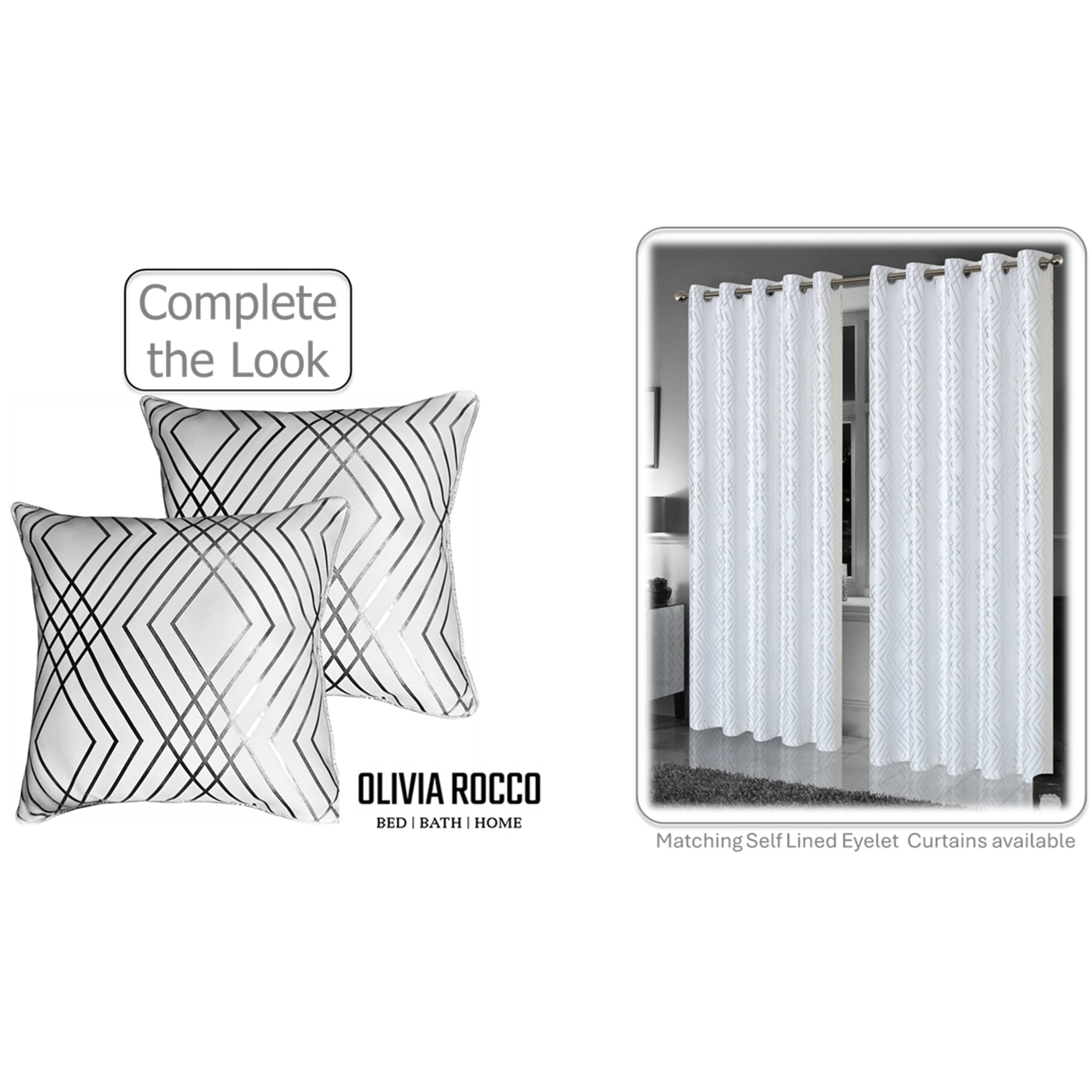 OLIVIA ROCCO Geo Sparkle Cushion Covers 2 Pack – White Metallic Foil 43x43cm