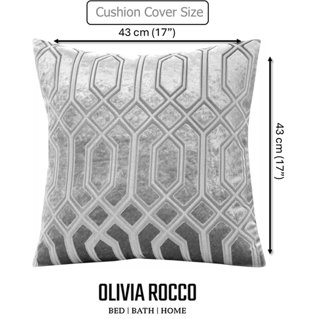 OLIVIA ROCCO Grey Luxe Geo Velvet Cushion Covers – 2 Pack Geometric 43x43cm