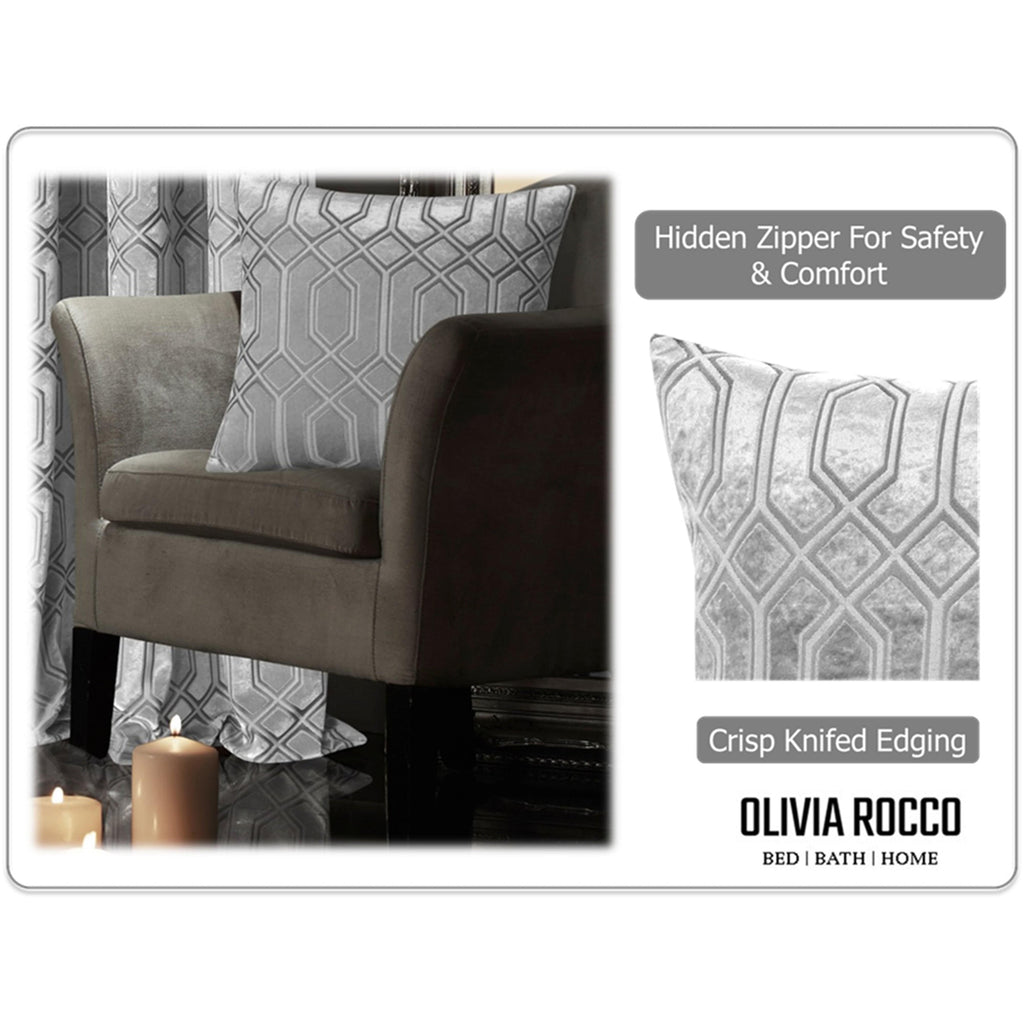 OLIVIA ROCCO Grey Luxe Geo Velvet Cushion Covers – 2 Pack Geometric 43x43cm