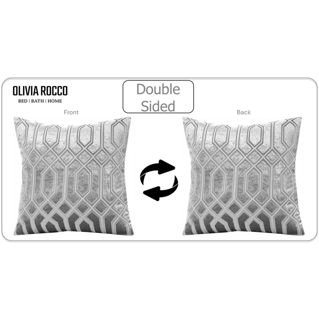 OLIVIA ROCCO Grey Luxe Geo Velvet Cushion Covers – 2 Pack Geometric 43x43cm