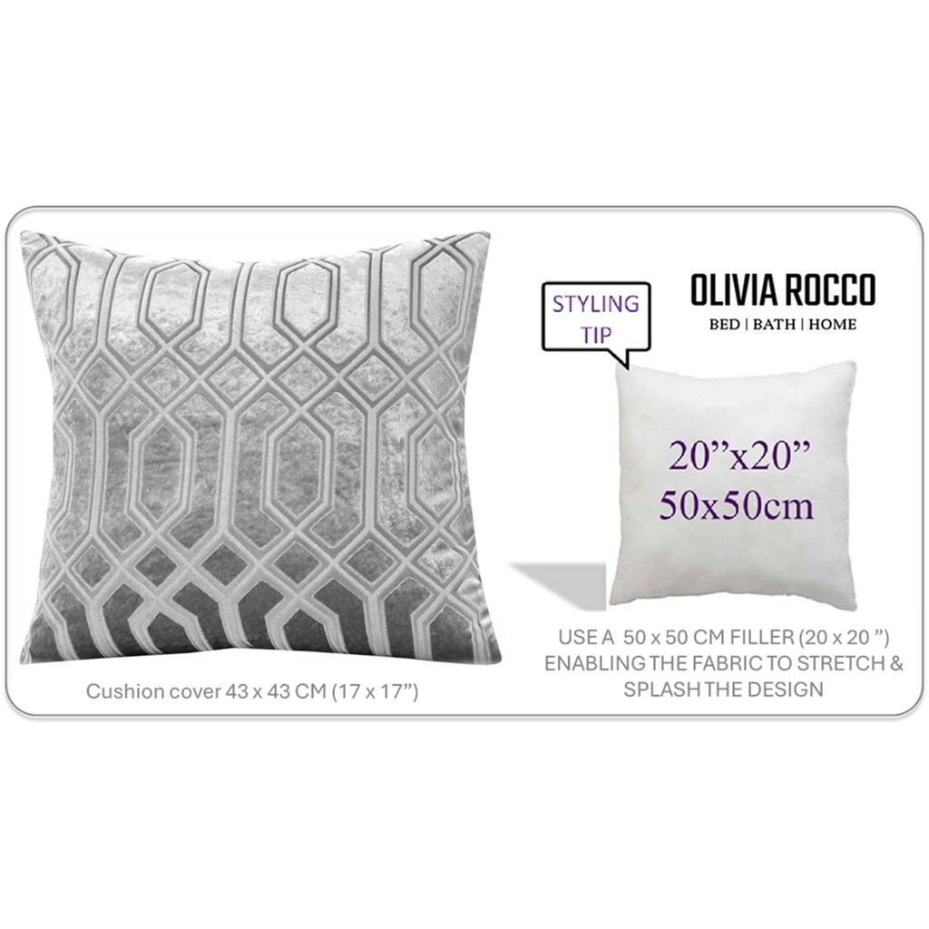 OLIVIA ROCCO Grey Luxe Geo Velvet Cushion Covers – 2 Pack Geometric 43x43cm