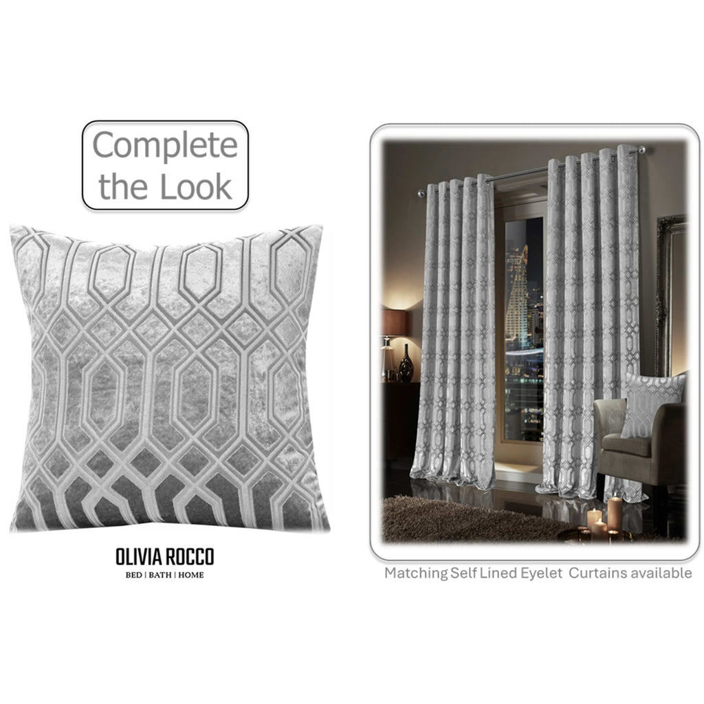 OLIVIA ROCCO Grey Luxe Geo Velvet Cushion Covers – 2 Pack Geometric 43x43cm
