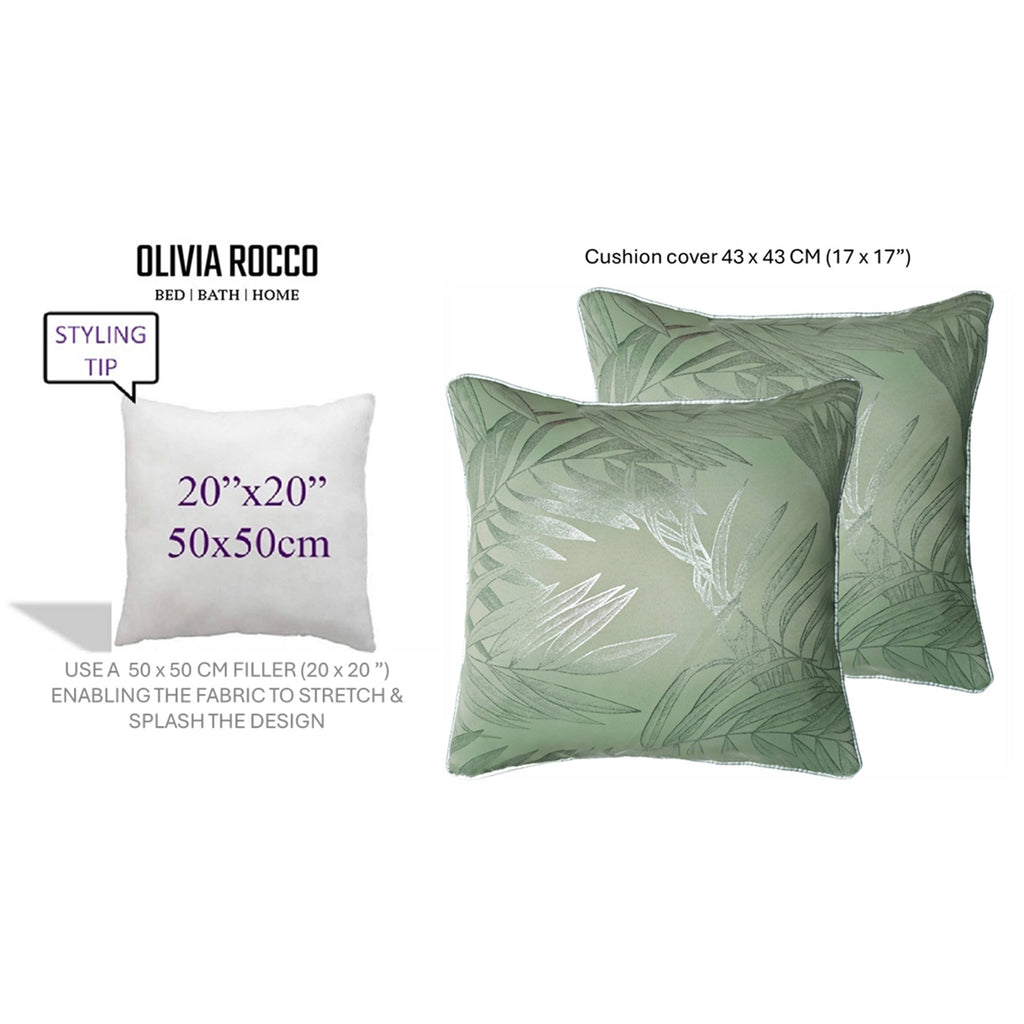 OLIVIA ROCCO Leaf Sparkle Cushion Covers - 2 Pack Sage Green 43x43cm