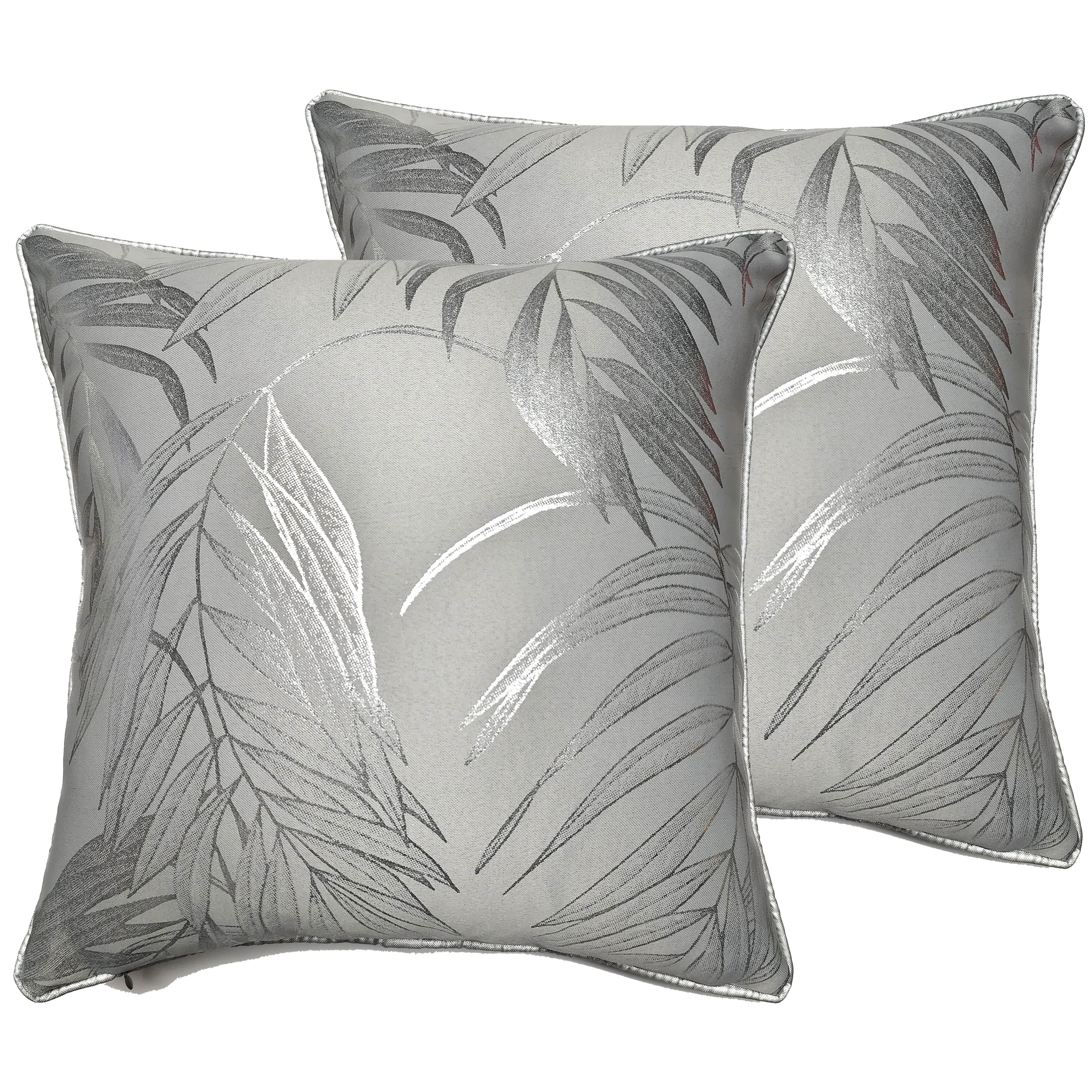 OLIVIA ROCCO Leaf Sparkle Cushion Covers – 2 Pack Silver Throw Pillow Cases