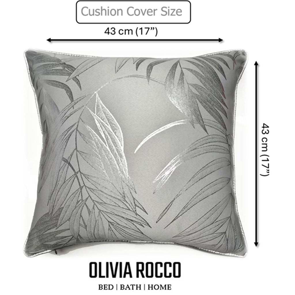 OLIVIA ROCCO Leaf Sparkle Cushion Covers – 2 Pack Silver Throw Pillow Cases