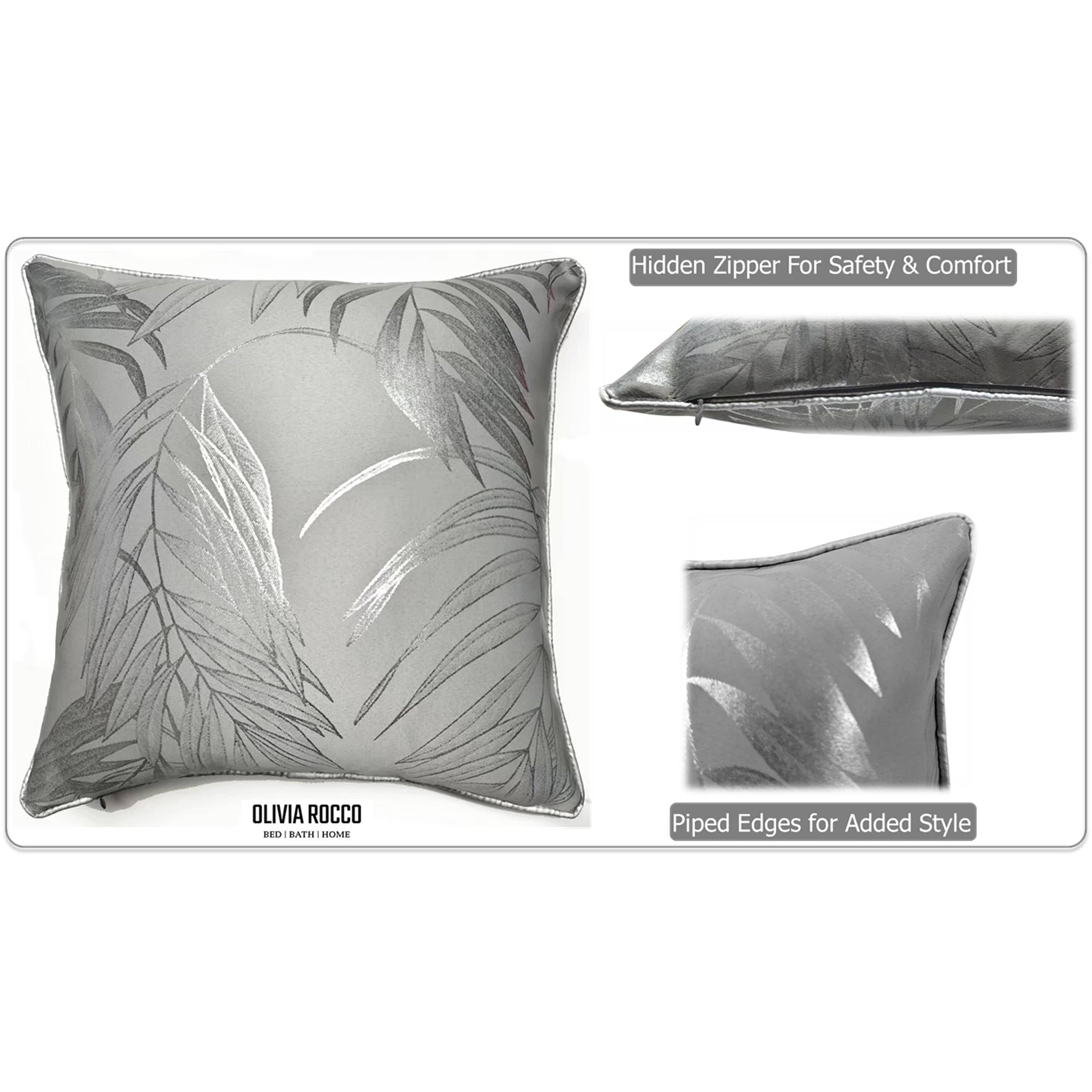 OLIVIA ROCCO Leaf Sparkle Cushion Covers – 2 Pack Silver Throw Pillow Cases