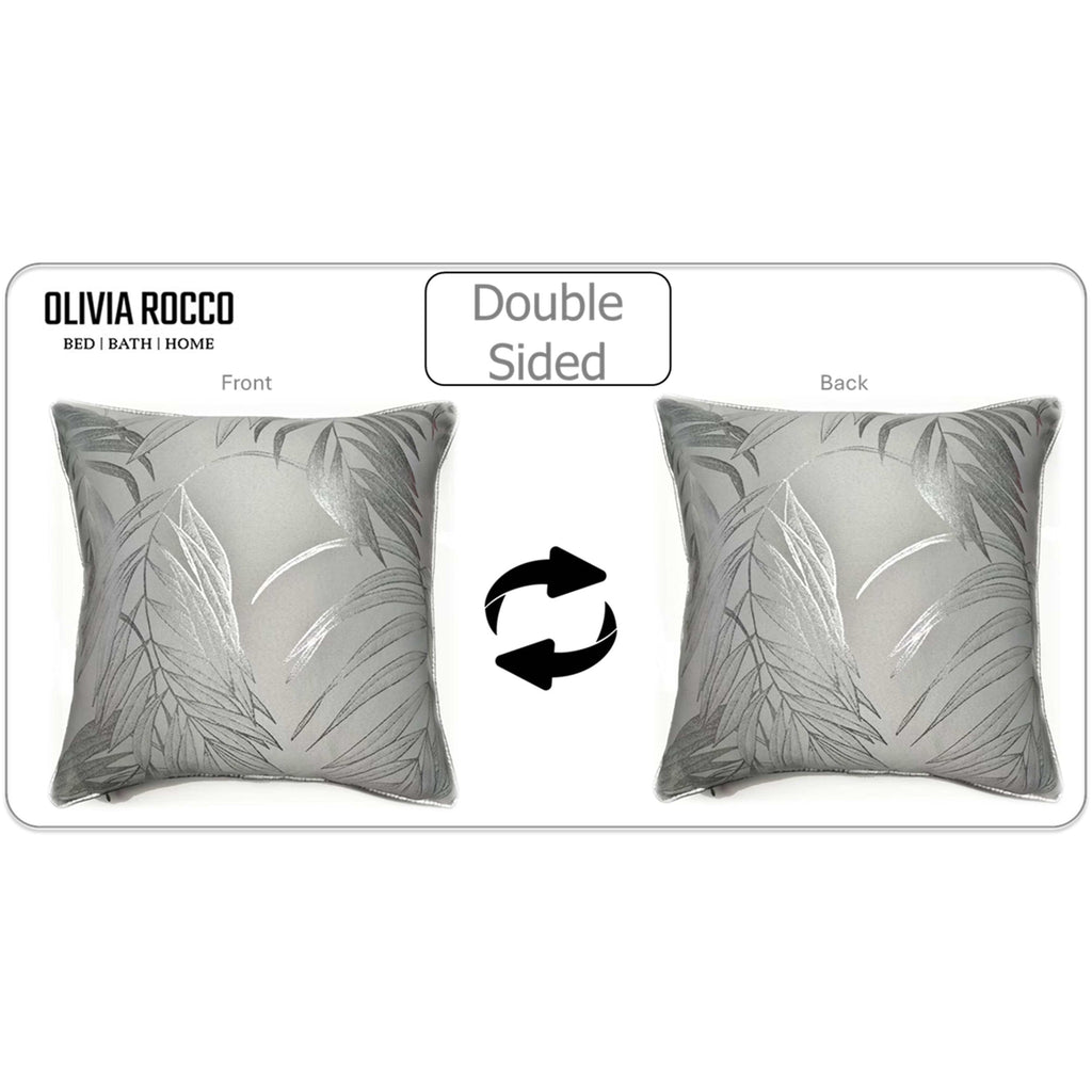 OLIVIA ROCCO Leaf Sparkle Cushion Covers – 2 Pack Silver Throw Pillow Cases