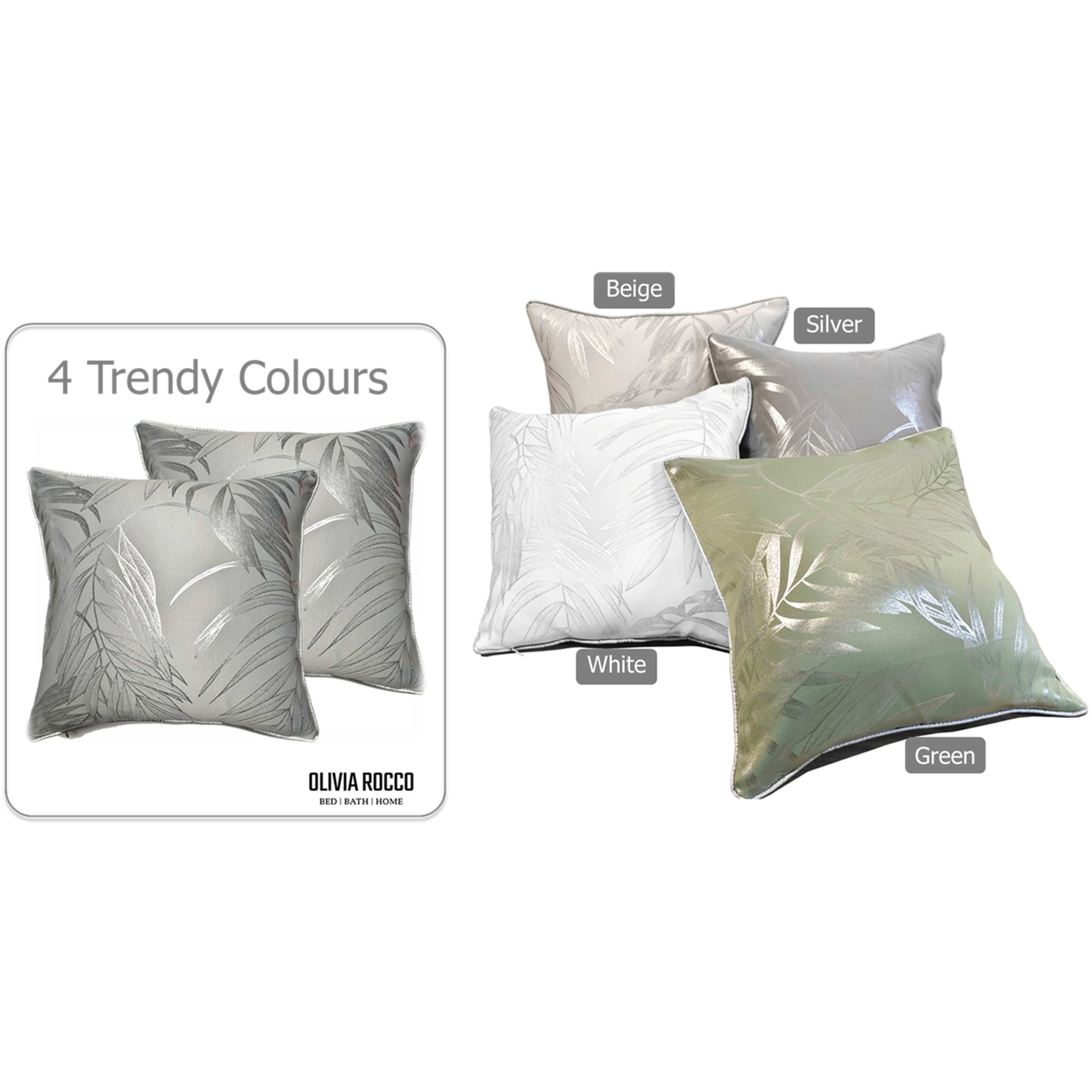 OLIVIA ROCCO Leaf Sparkle Cushion Covers – 2 Pack Silver Throw Pillow Cases