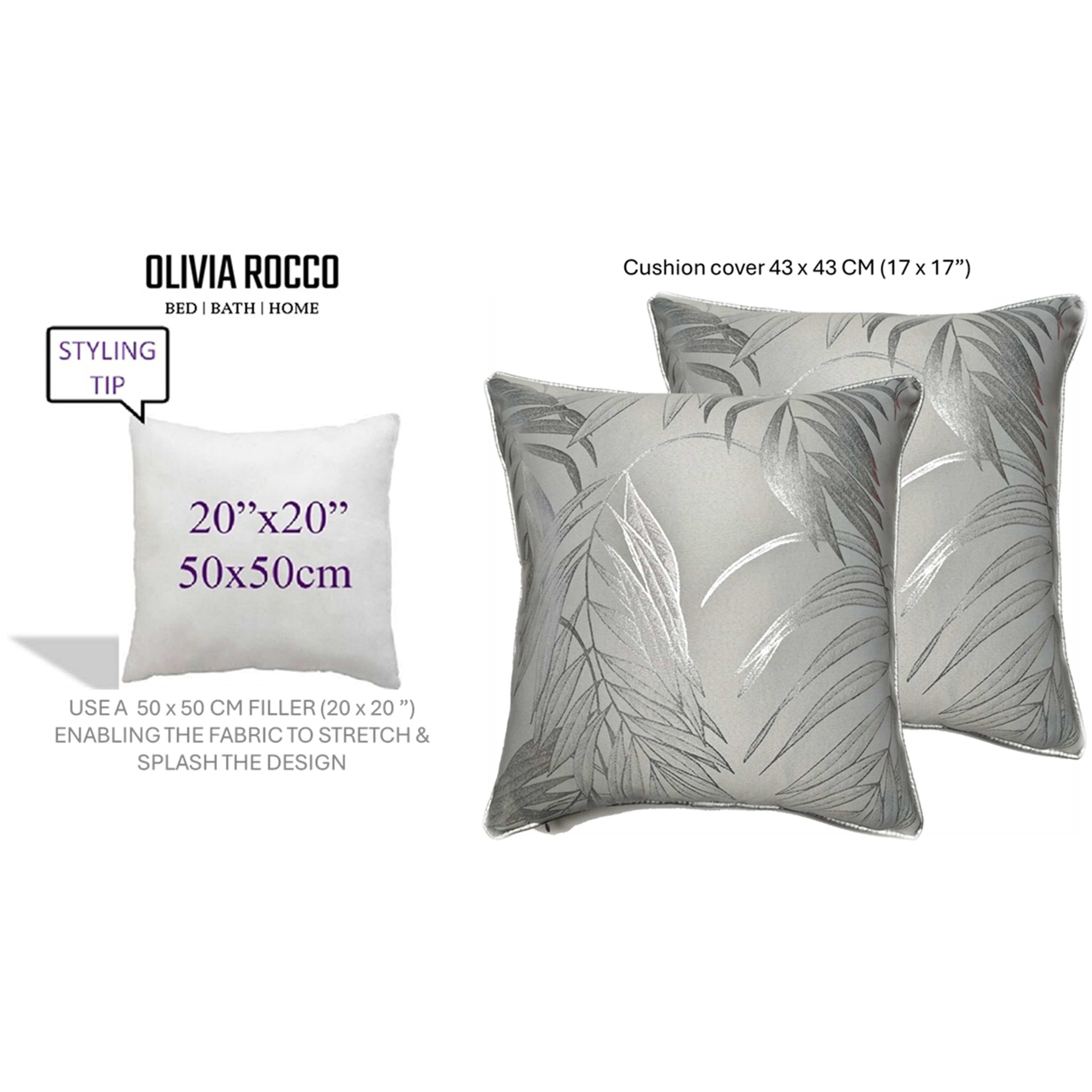 OLIVIA ROCCO Leaf Sparkle Cushion Covers – 2 Pack Silver Throw Pillow Cases
