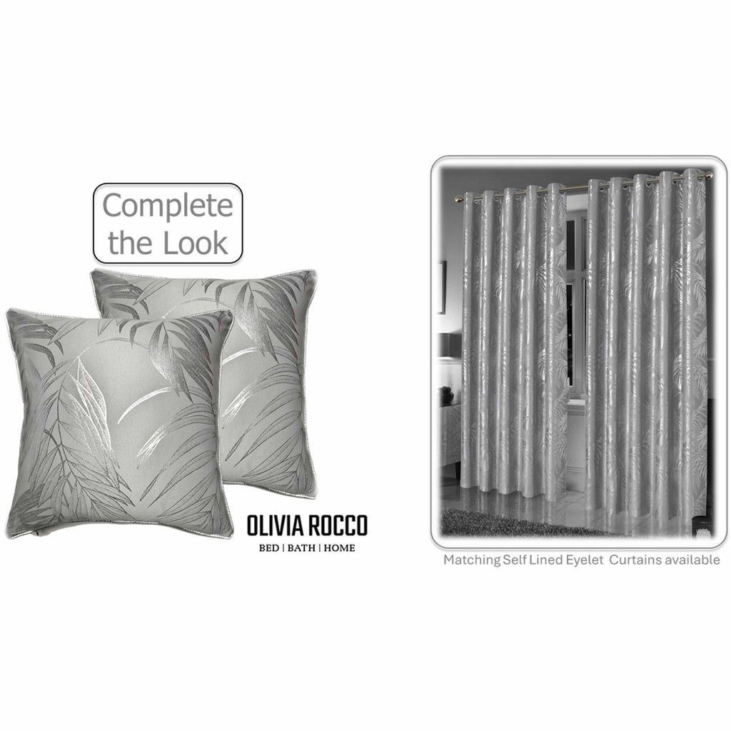 OLIVIA ROCCO Leaf Sparkle Cushion Covers – 2 Pack Silver Throw Pillow Cases