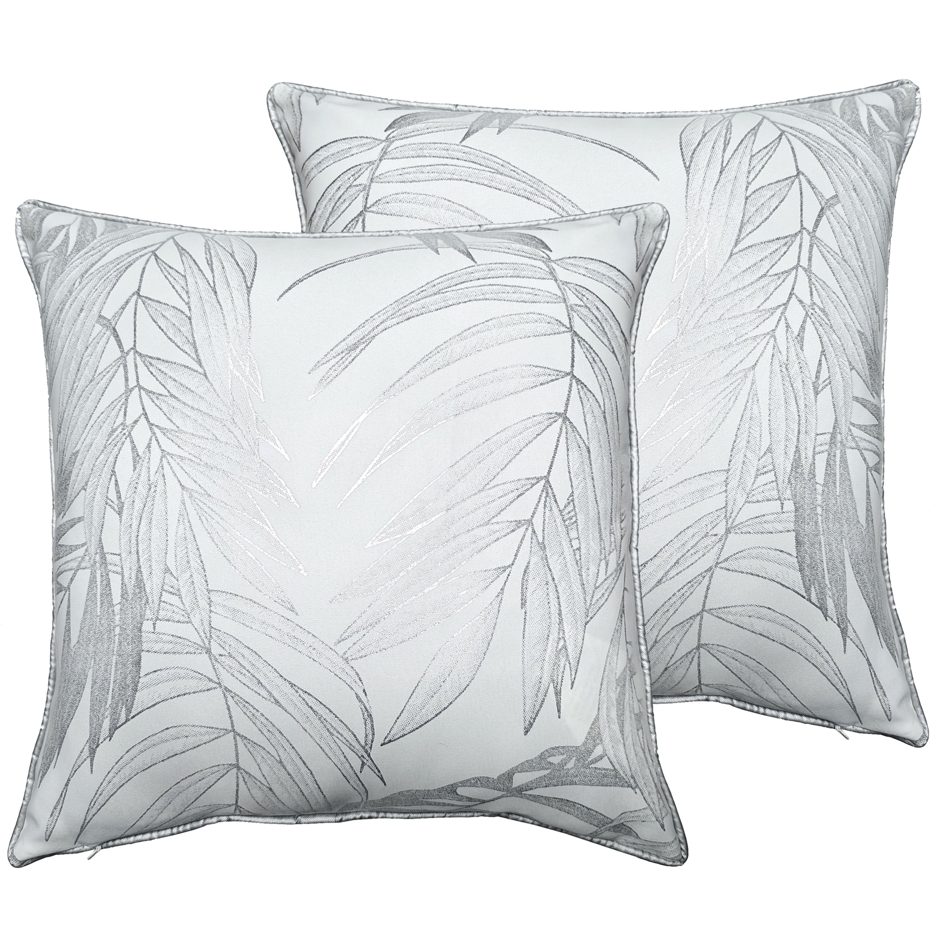 OLIVIA ROCCO Leaf Sparkle Cushion Covers - Set of 2 White Throw Pillow Cases