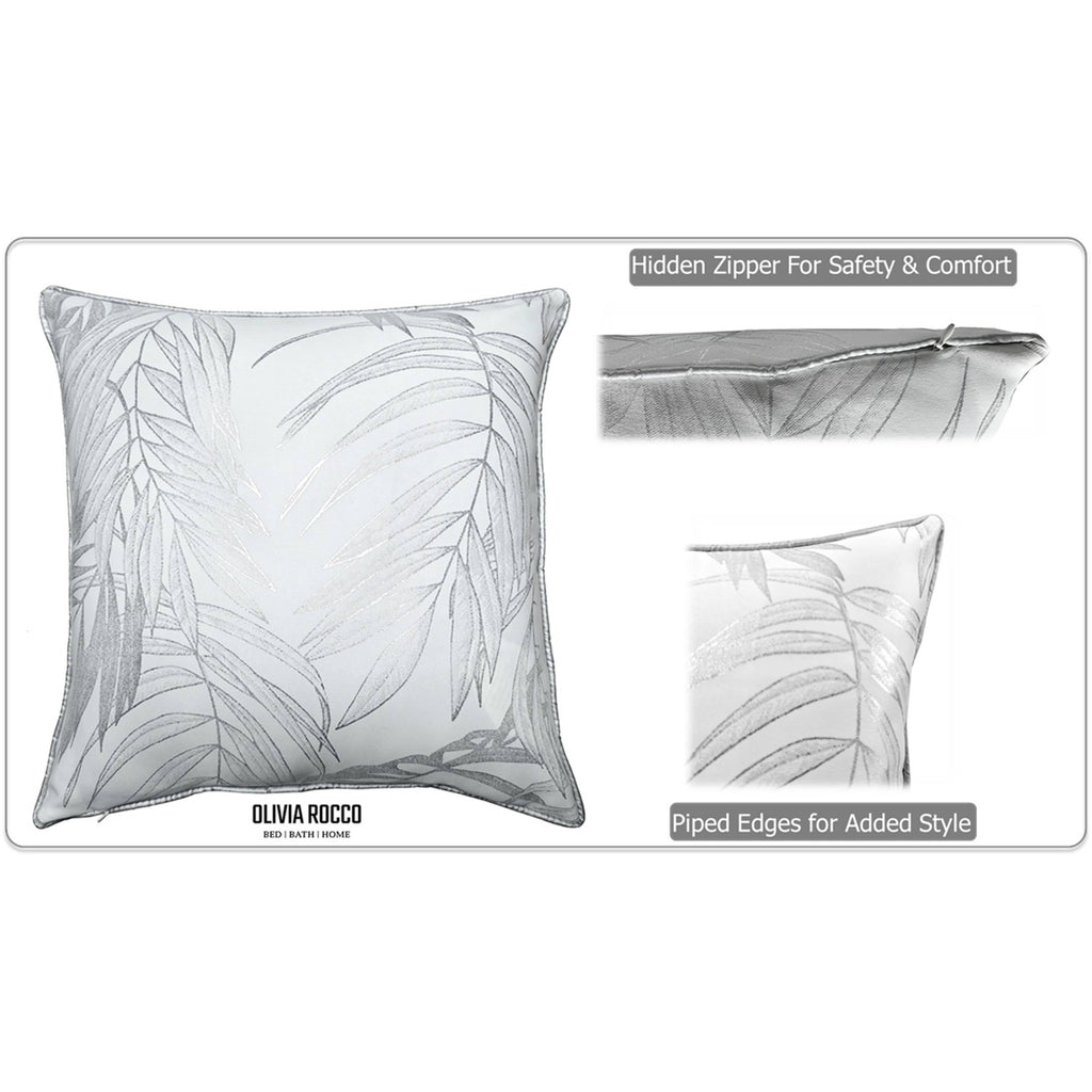 OLIVIA ROCCO Leaf Sparkle Cushion Covers - Set of 2 White Throw Pillow Cases