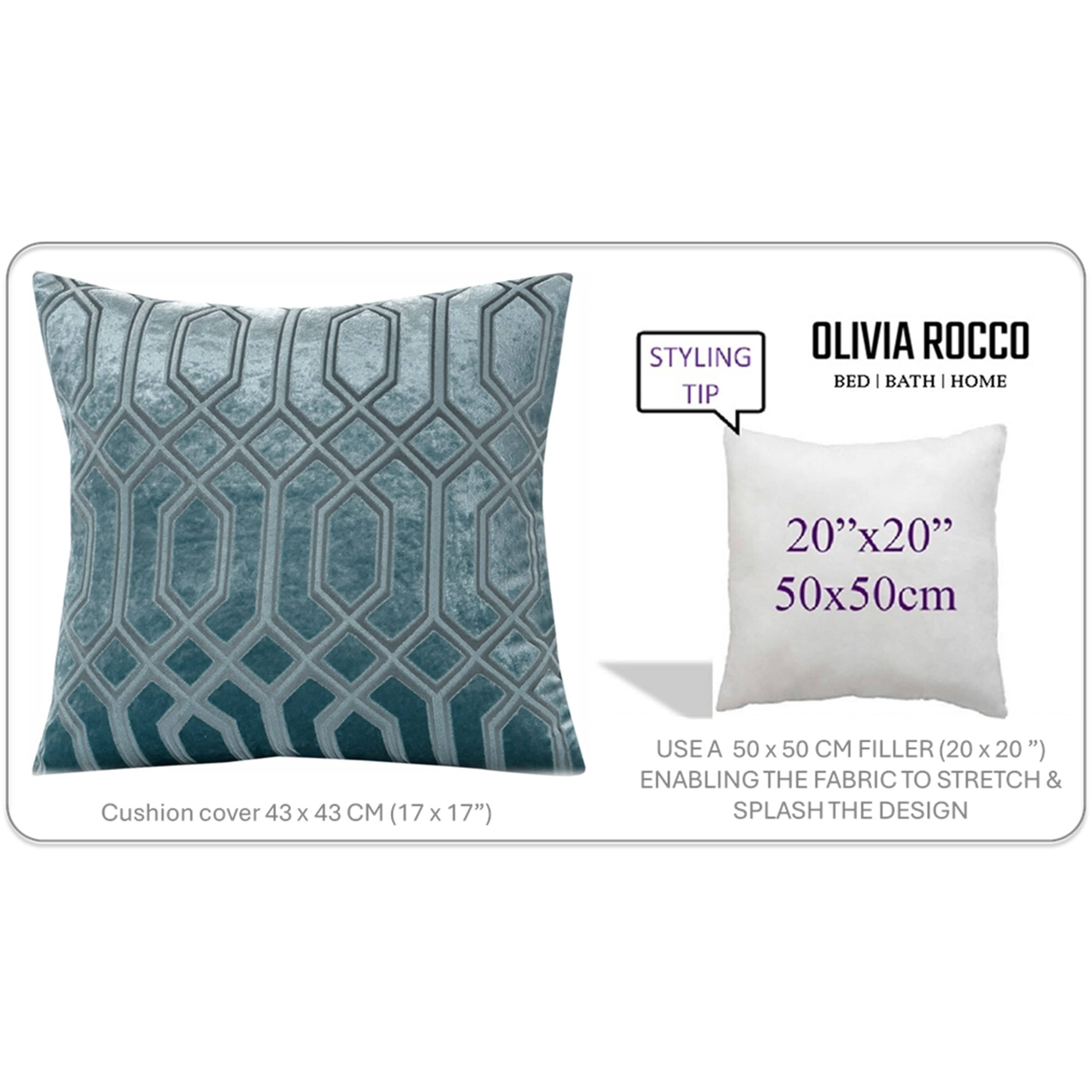 OLIVIA ROCCO Luxe Geo Velvet Cushion Covers 2 Pack - Teal 43x43 cm