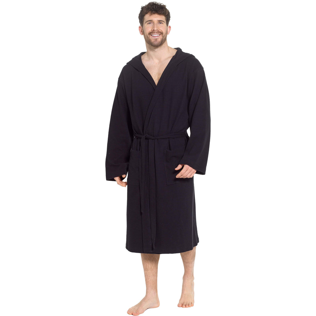 OLIVIA ROCCO Men's Cotton Waffle Bathrobe – Hooded Luxury Spa Robe