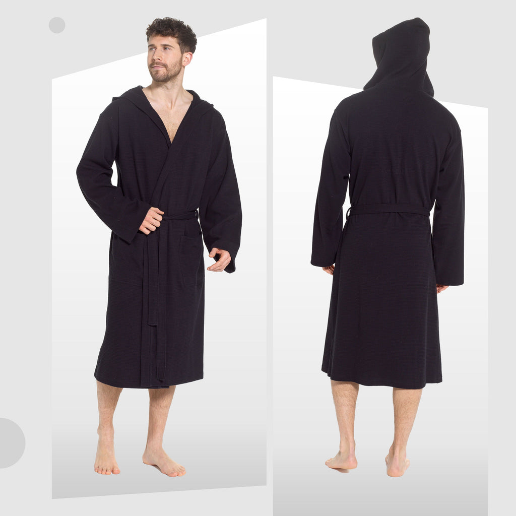 OLIVIA ROCCO Men's Cotton Waffle Bathrobe – Hooded Luxury Spa Robe