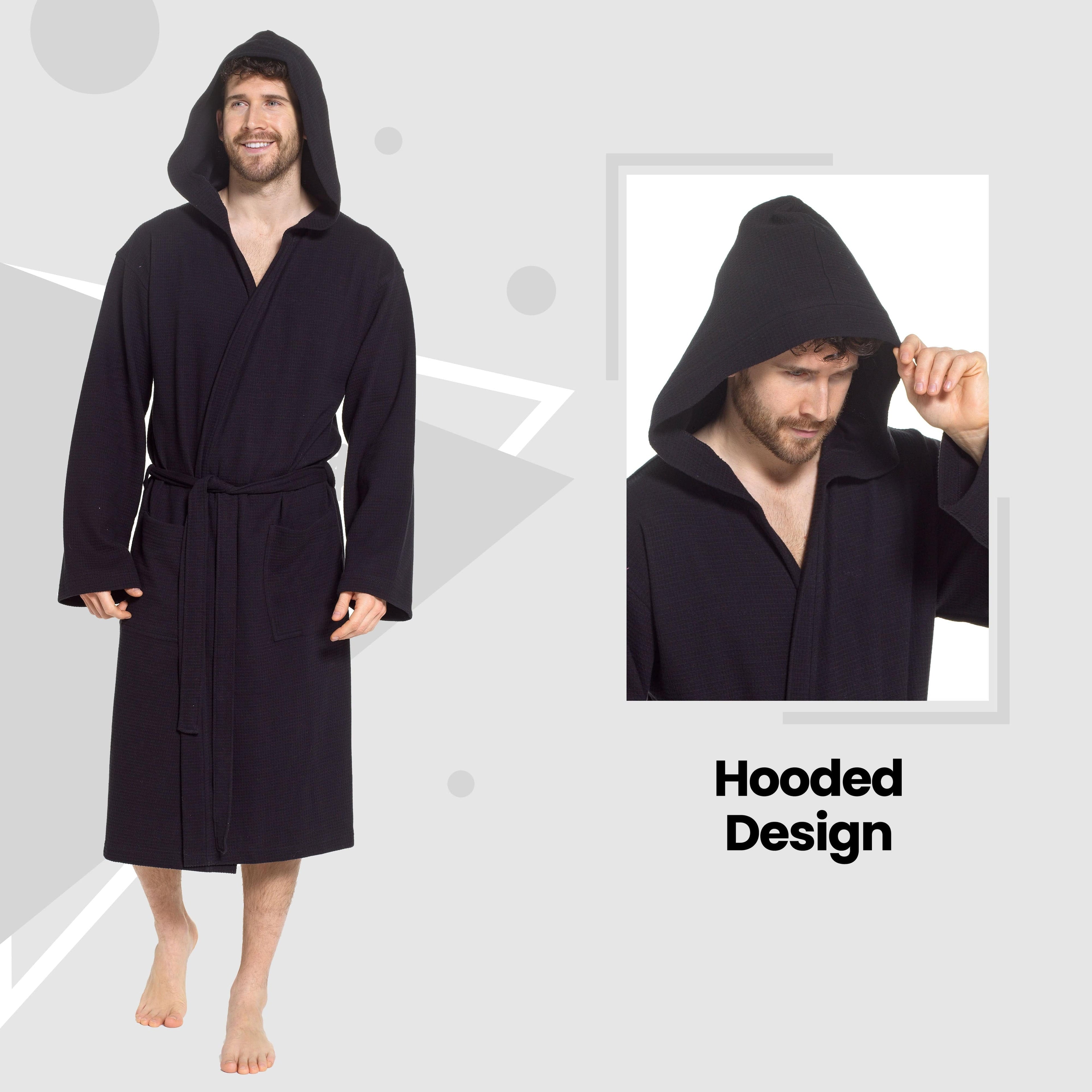 OLIVIA ROCCO Men's Cotton Waffle Bathrobe – Hooded Luxury Spa Robe