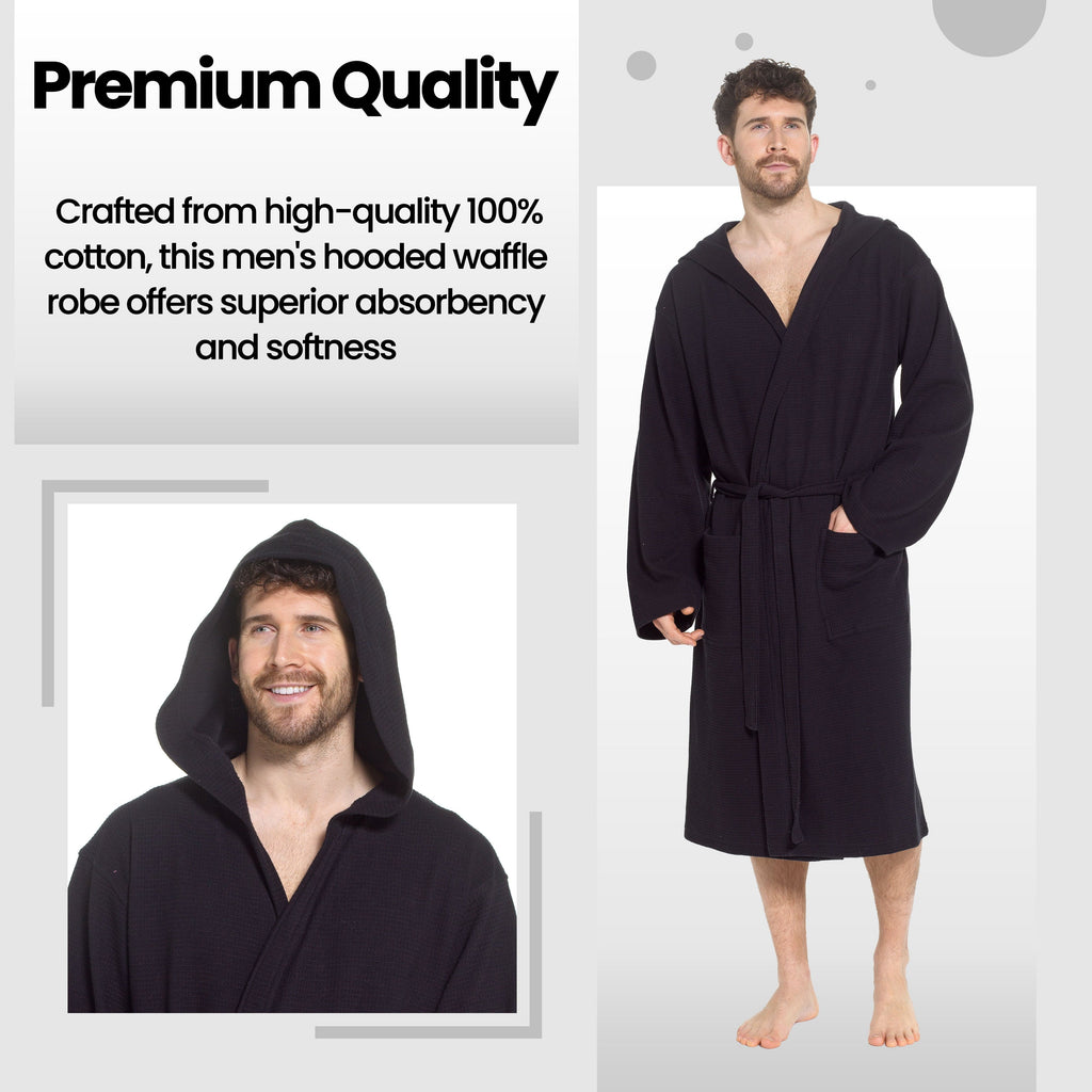 OLIVIA ROCCO Men's Cotton Waffle Bathrobe – Hooded Luxury Spa Robe