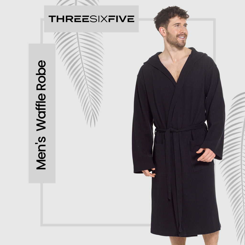 OLIVIA ROCCO Men's Cotton Waffle Bathrobe – Hooded Luxury Spa Robe
