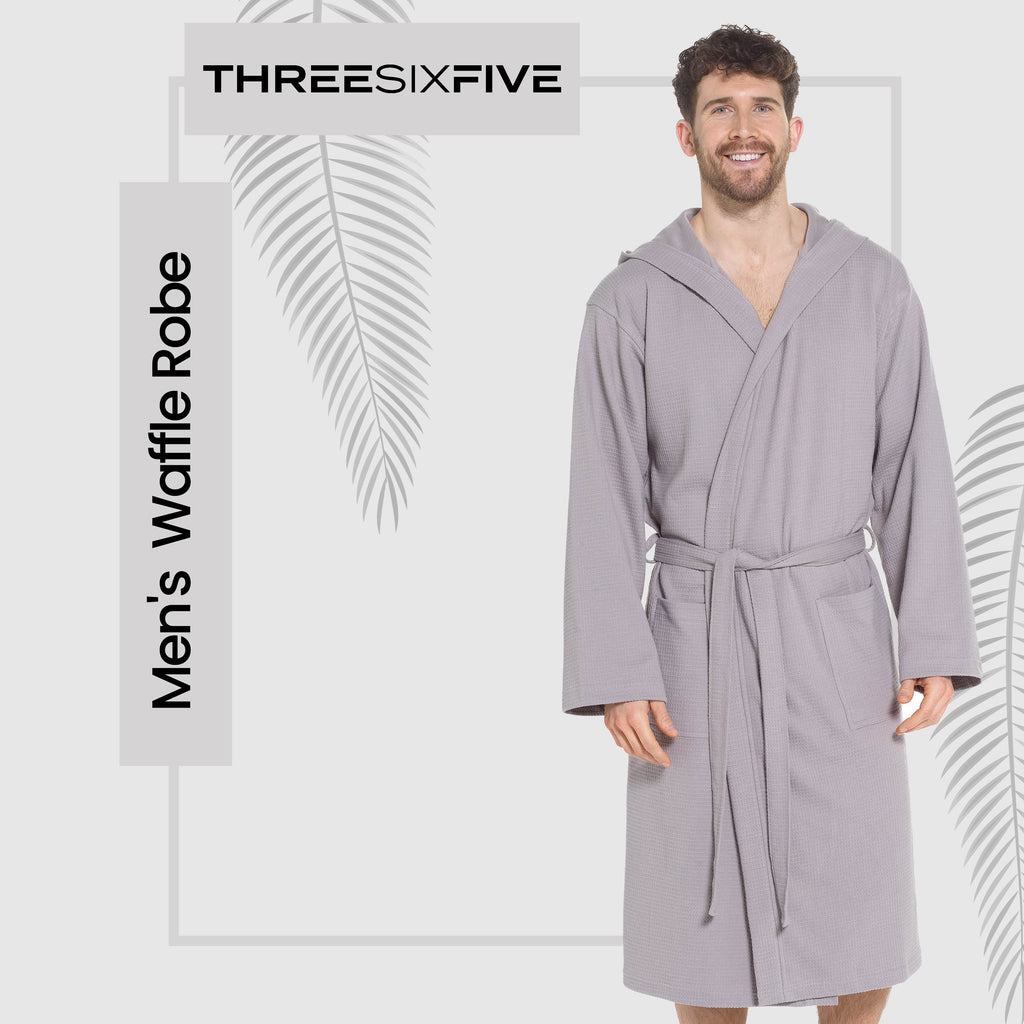 OLIVIA ROCCO Men's Hooded Waffle Cotton Bathrobe – Grey Spa Robe