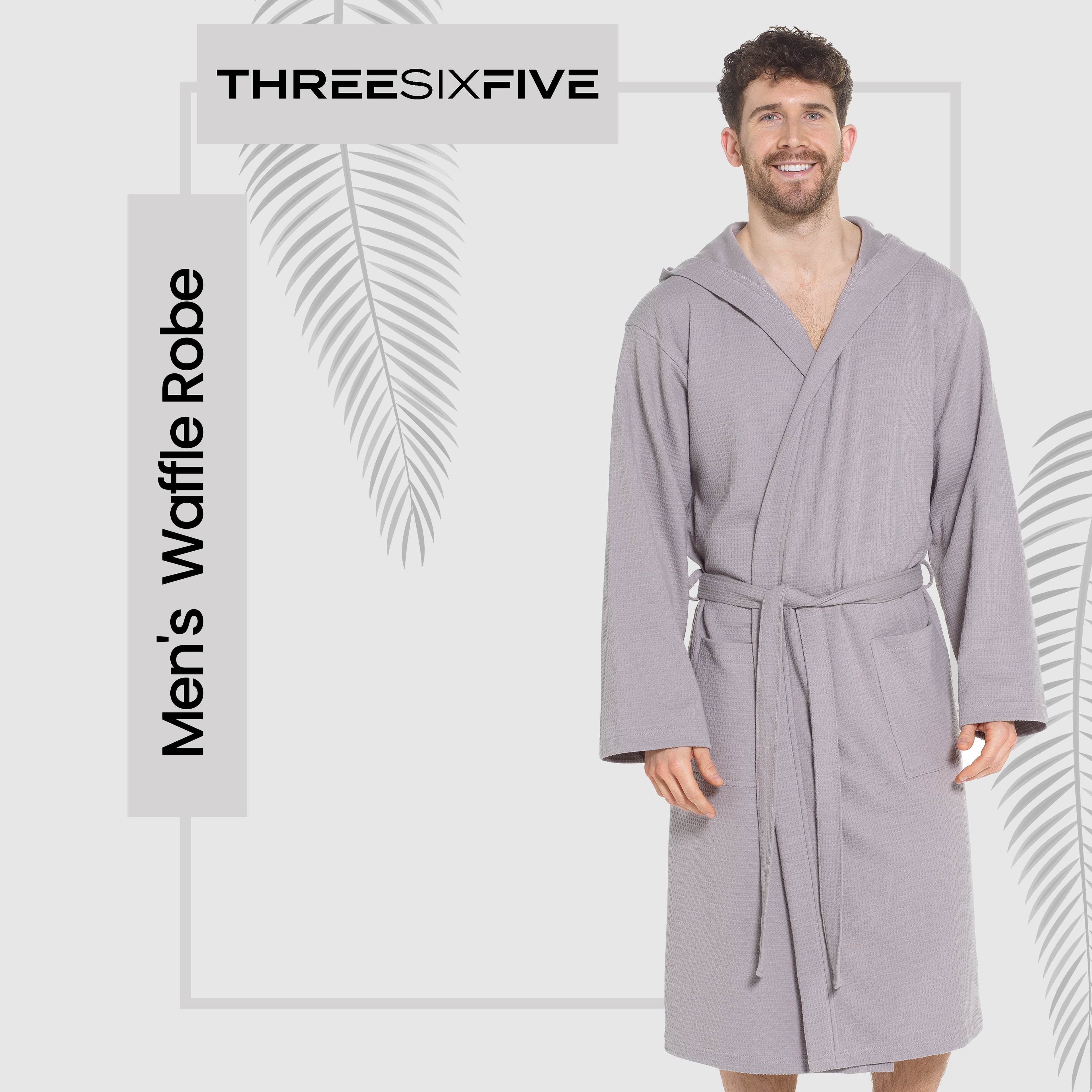 OLIVIA ROCCO Men's Hooded Waffle Cotton Bathrobe – Grey Spa Robe
