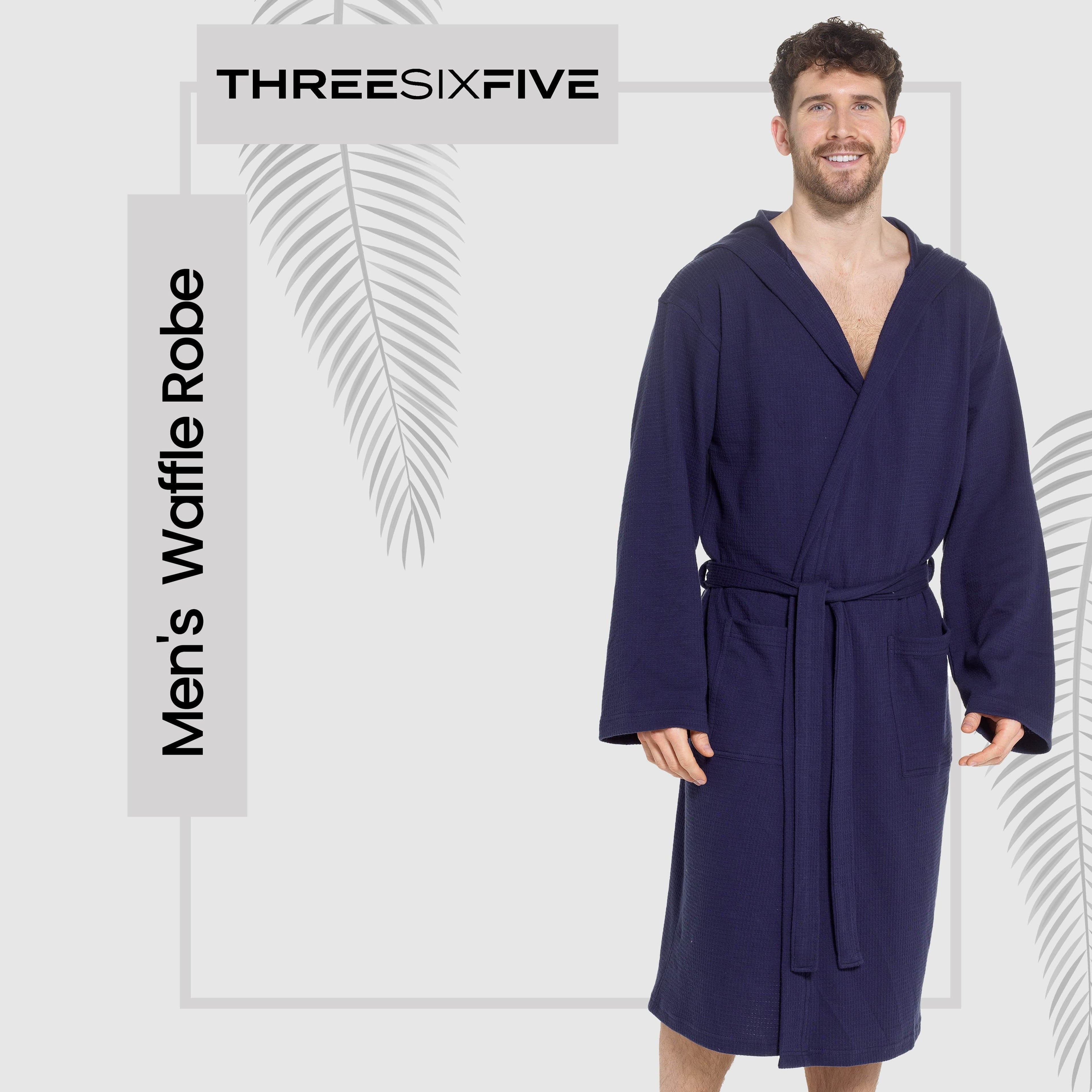 OLIVIA ROCCO Men's Hooded Waffle Cotton Bathrobe – Navy Spa Dressing Gown