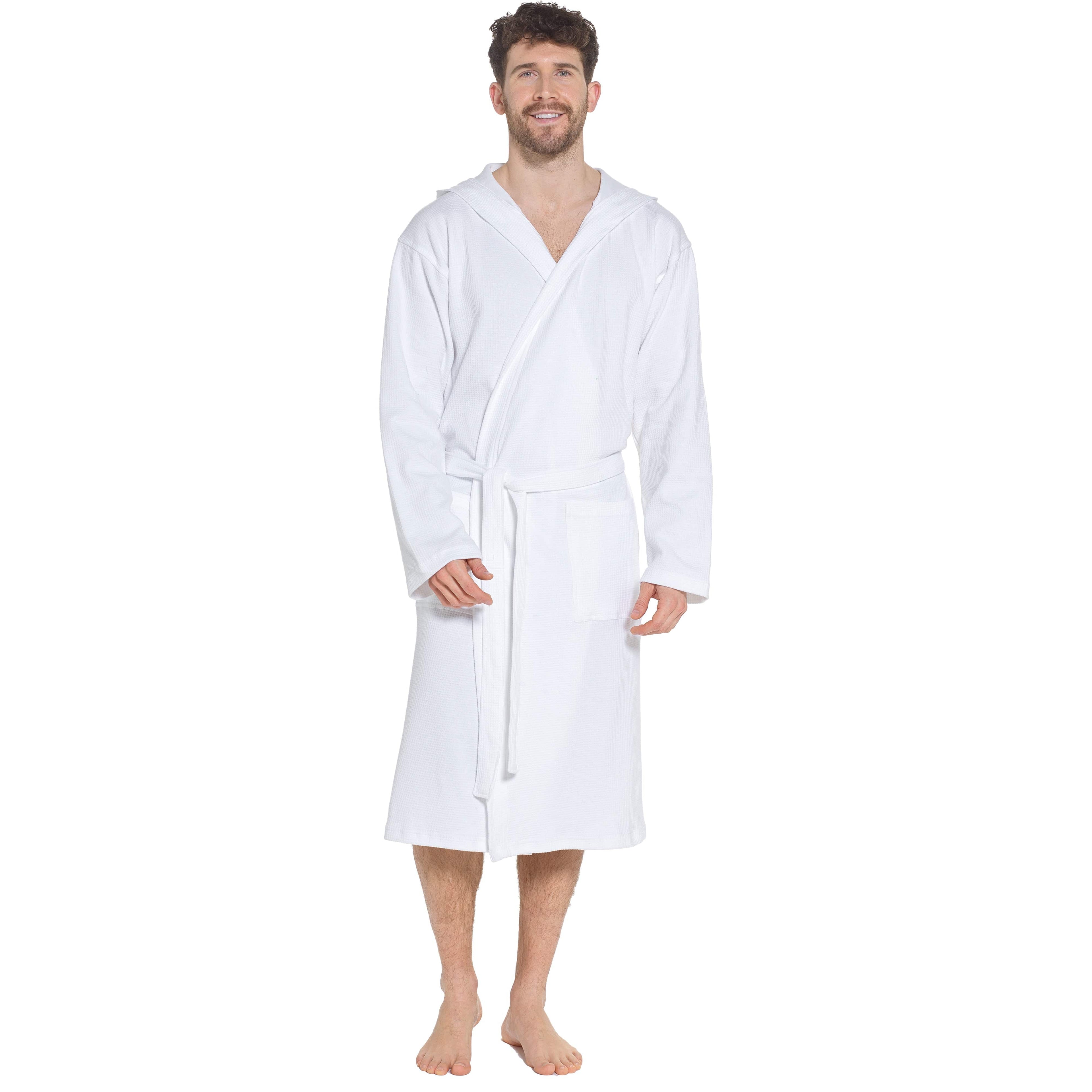 OLIVIA ROCCO Men's Hooded Waffle Cotton Bathrobe – Super Absorbent Spa Robe