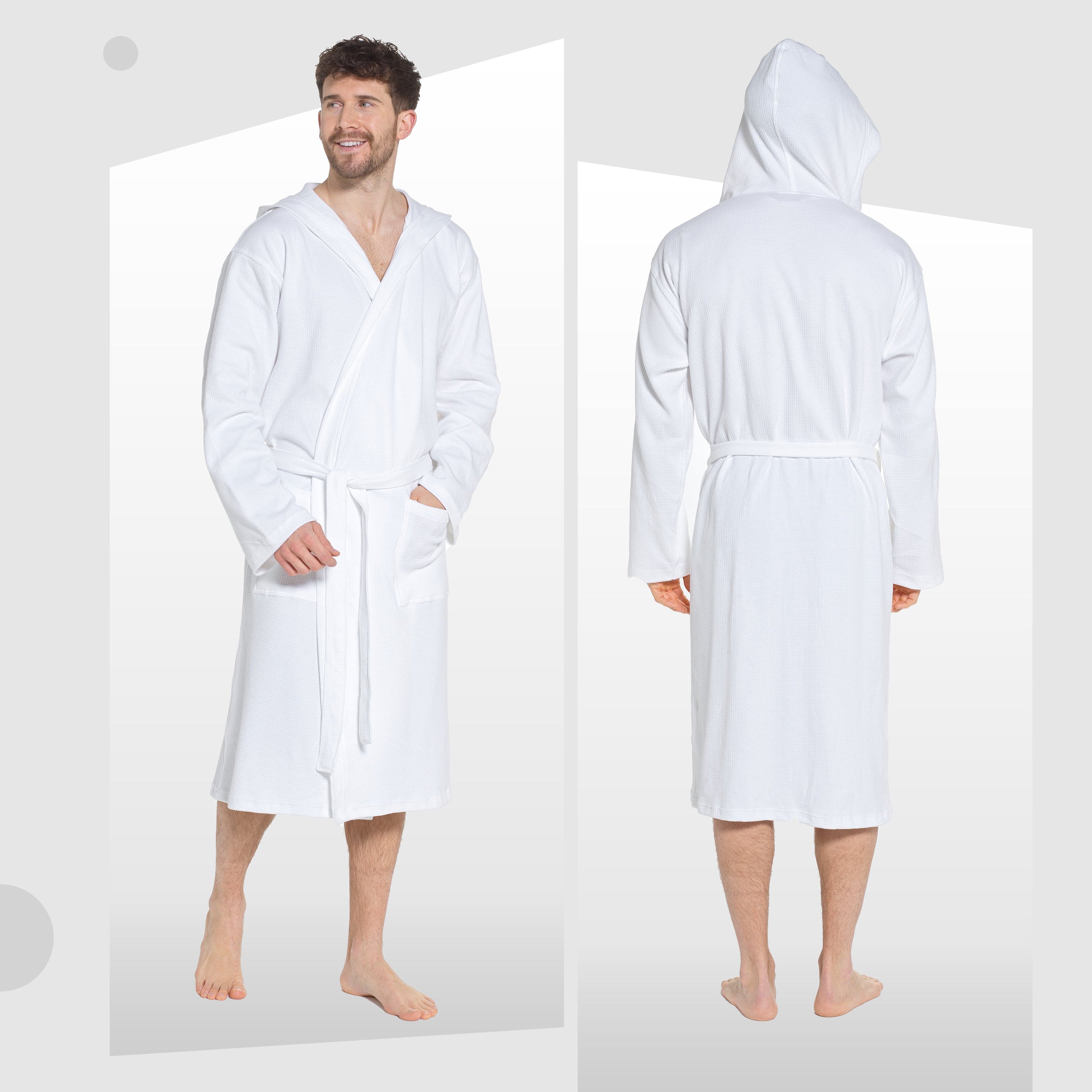 OLIVIA ROCCO Men's Hooded Waffle Cotton Bathrobe – Super Absorbent Spa Robe
