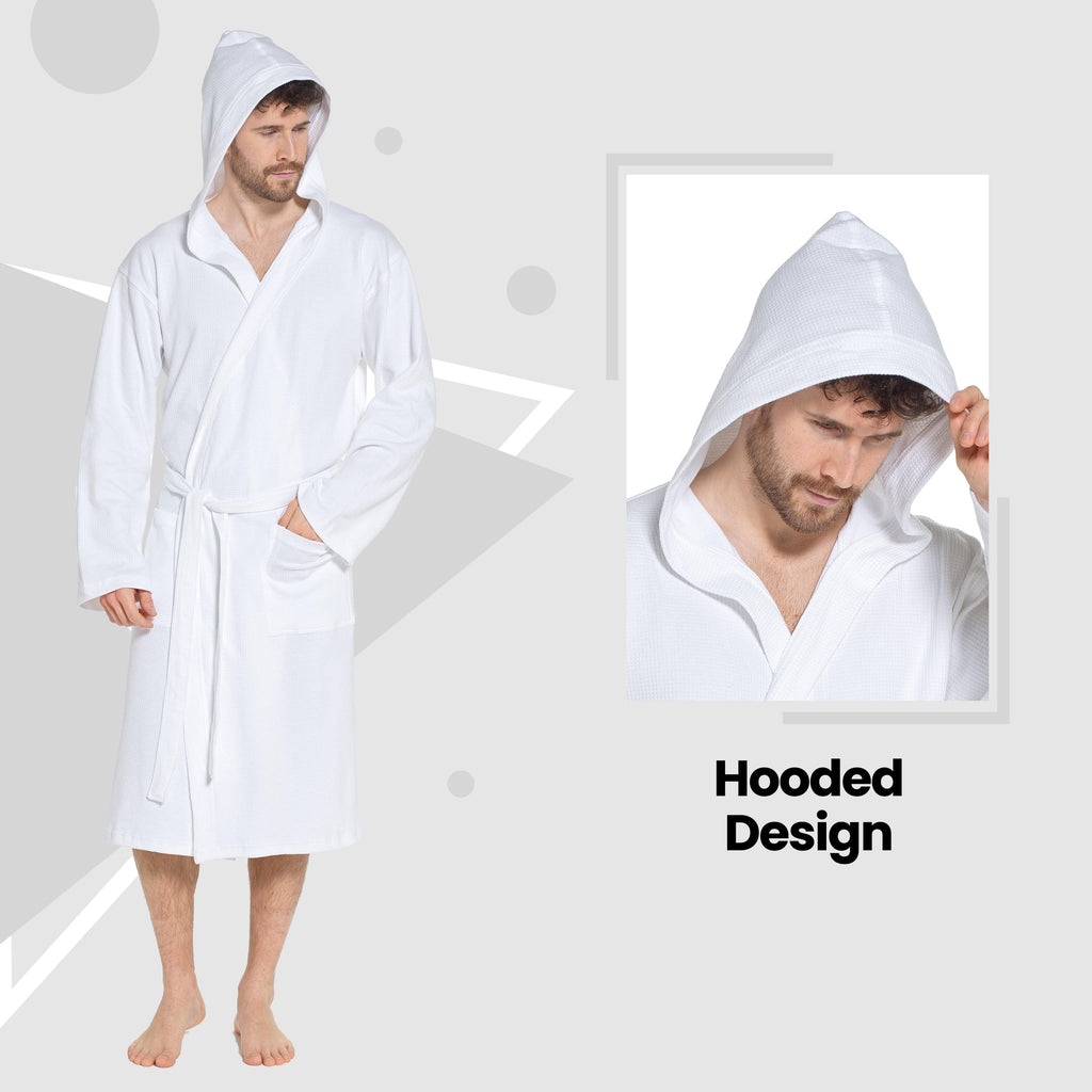 OLIVIA ROCCO Men's Hooded Waffle Cotton Bathrobe – Super Absorbent Spa Robe
