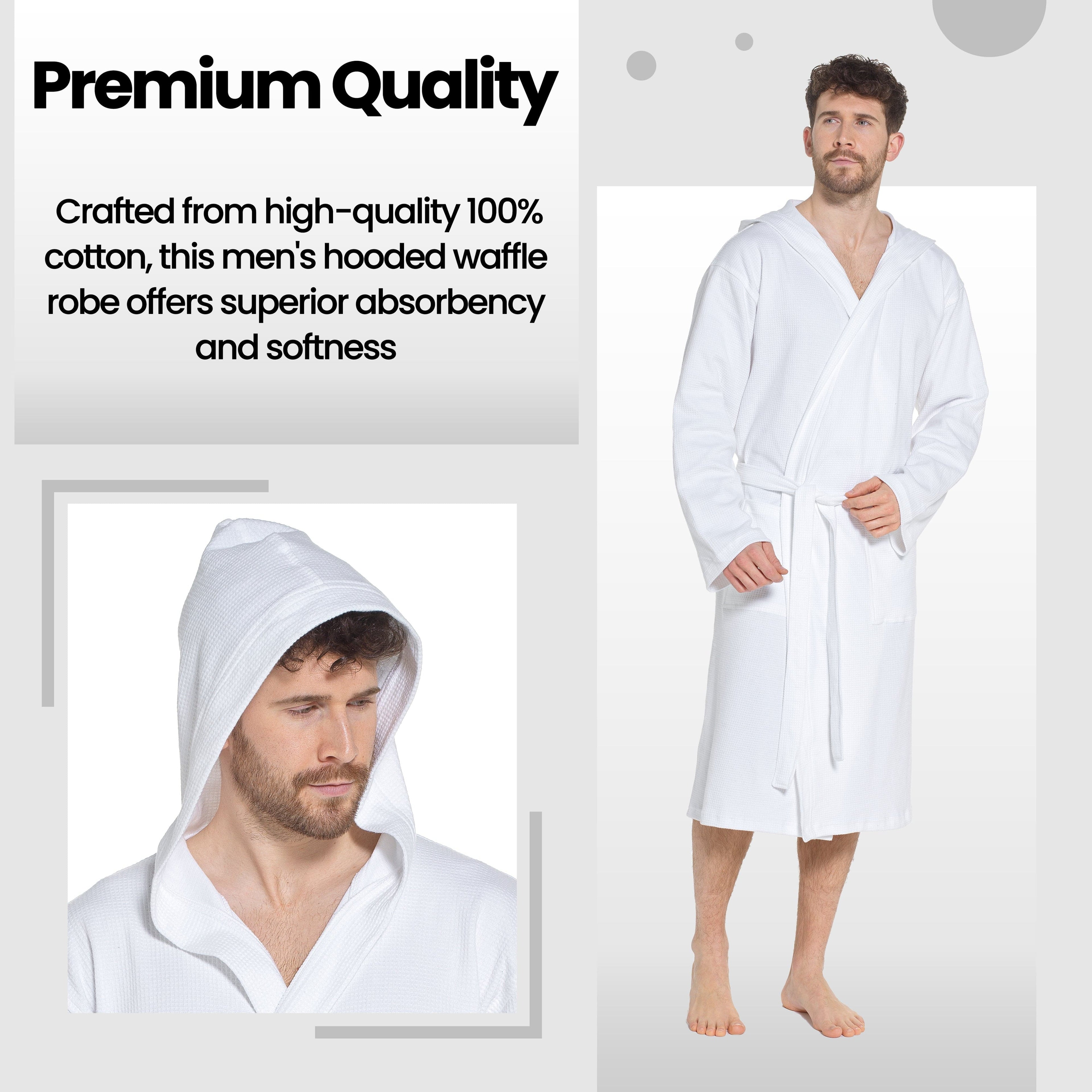 OLIVIA ROCCO Men's Hooded Waffle Cotton Bathrobe – Super Absorbent Spa Robe
