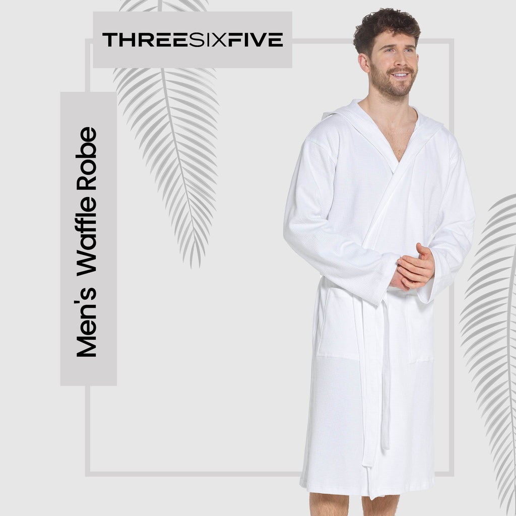 OLIVIA ROCCO Men's Hooded Waffle Cotton Bathrobe – Super Absorbent Spa Robe