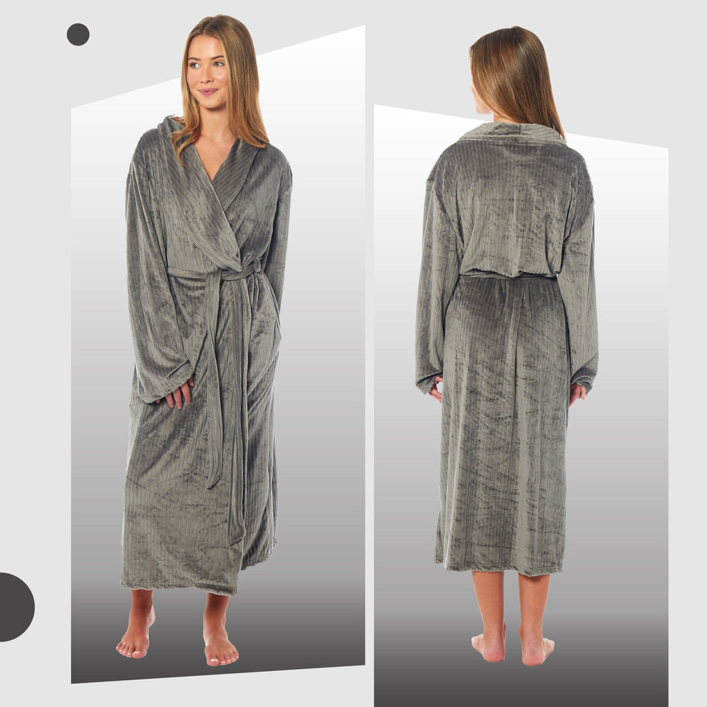 OLIVIA ROCCO Women's Stripe Jacquard Fleece Dressing Gown Robe