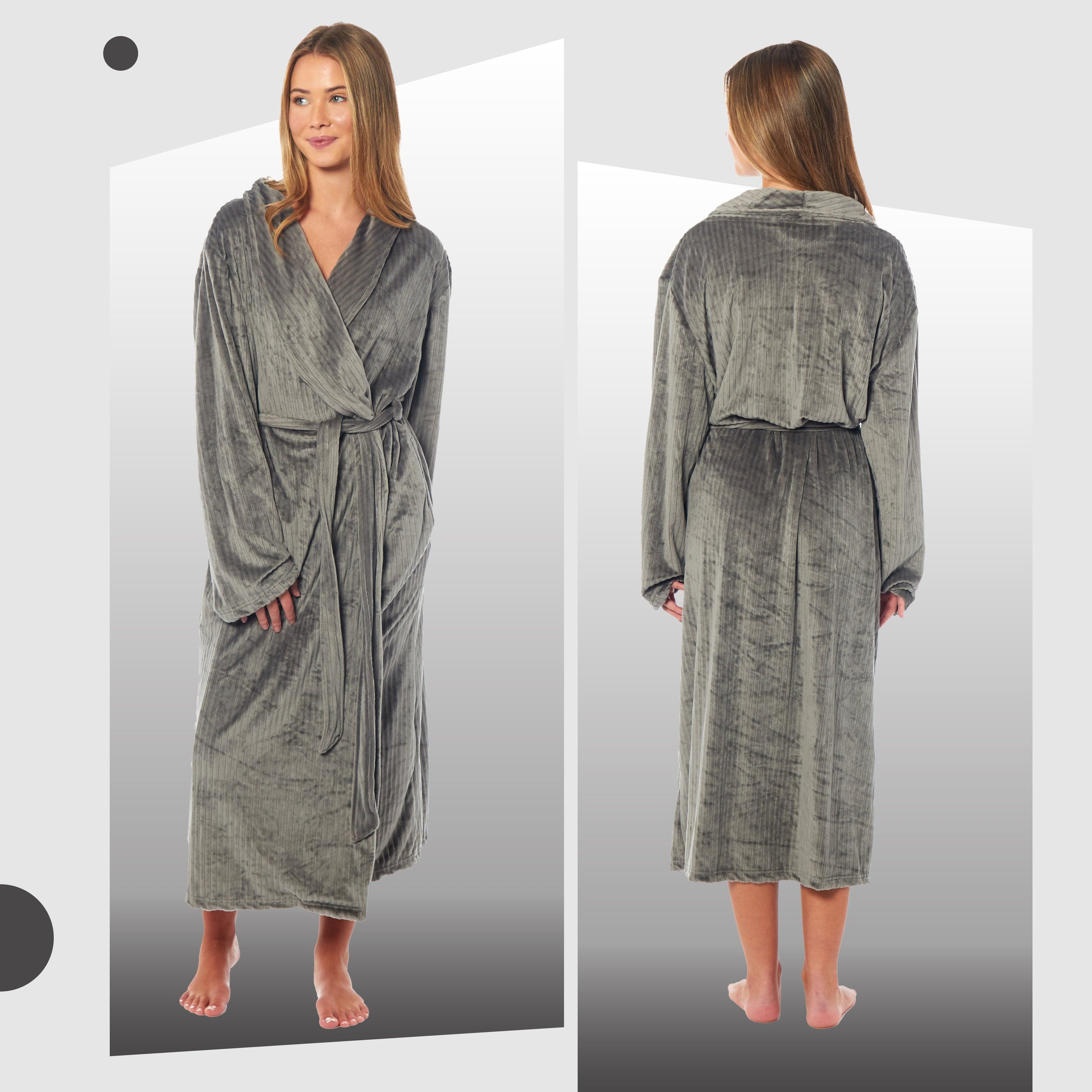 OLIVIA ROCCO Women's Stripe Jacquard Fleece Dressing Gown Robe