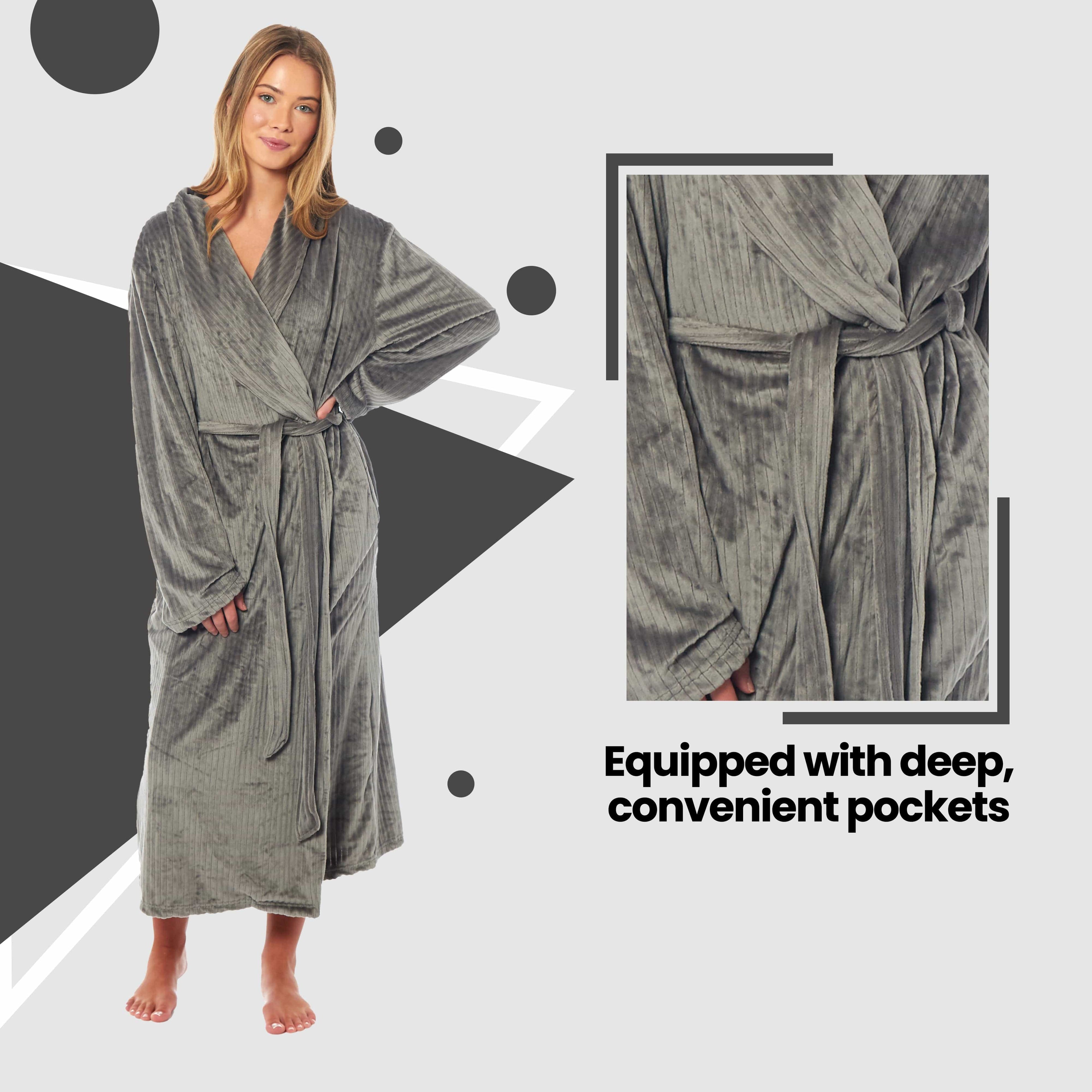 OLIVIA ROCCO Women's Stripe Jacquard Fleece Dressing Gown Robe