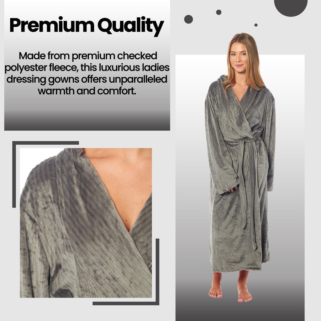 OLIVIA ROCCO Women's Stripe Jacquard Fleece Dressing Gown Robe