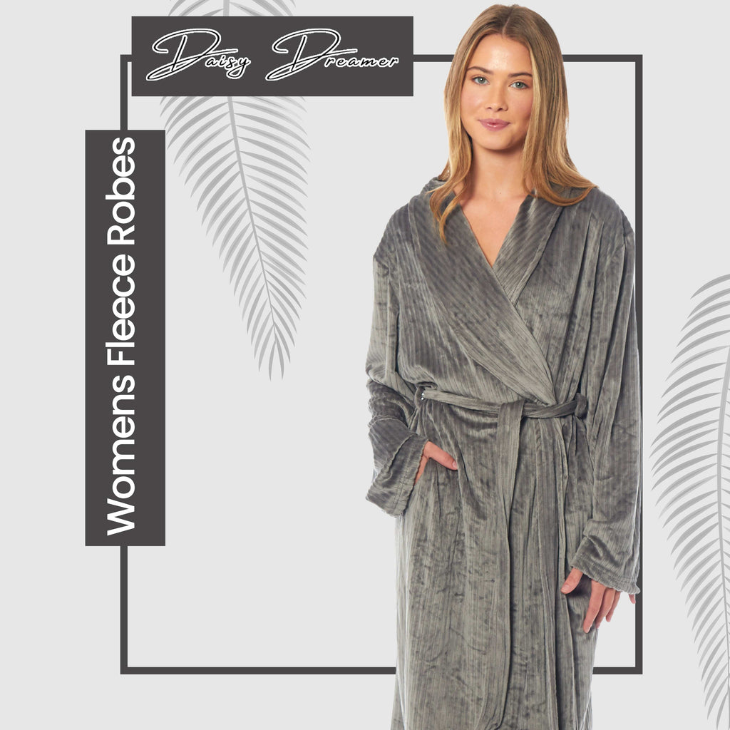 OLIVIA ROCCO Women's Stripe Jacquard Fleece Dressing Gown Robe