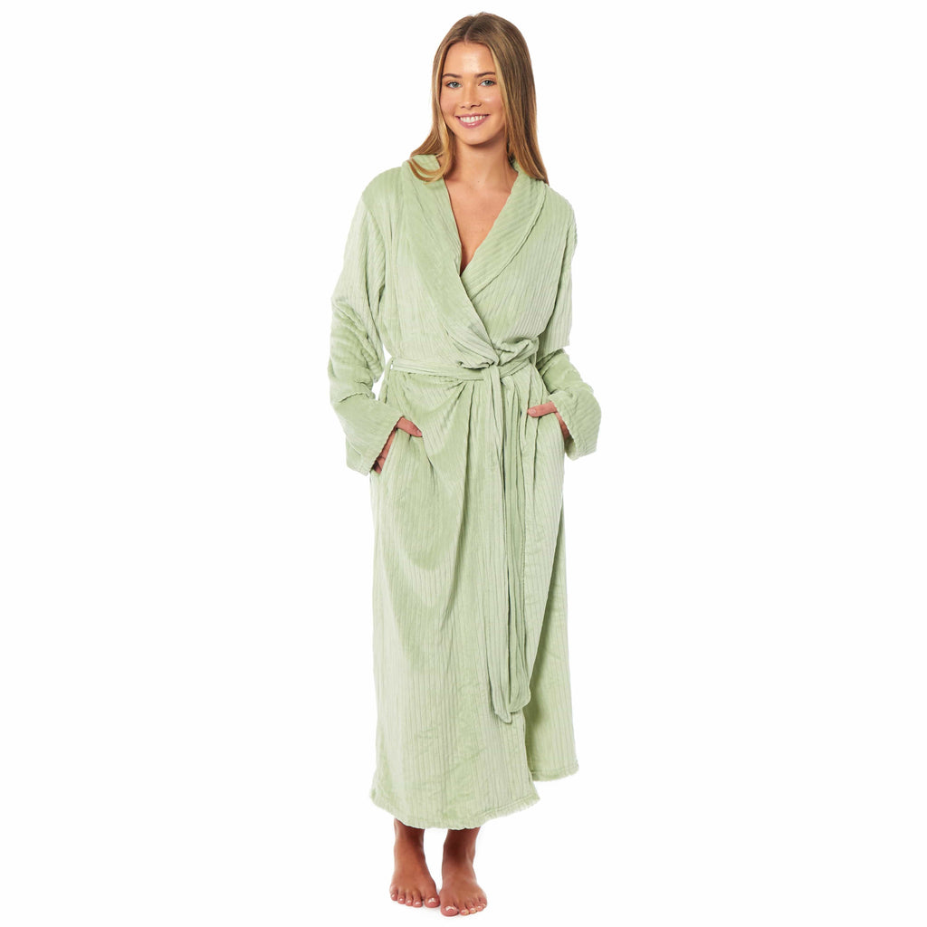 OLIVIA ROCCO Women's Stripe Jacquard Fleece Dressing Gown Robe