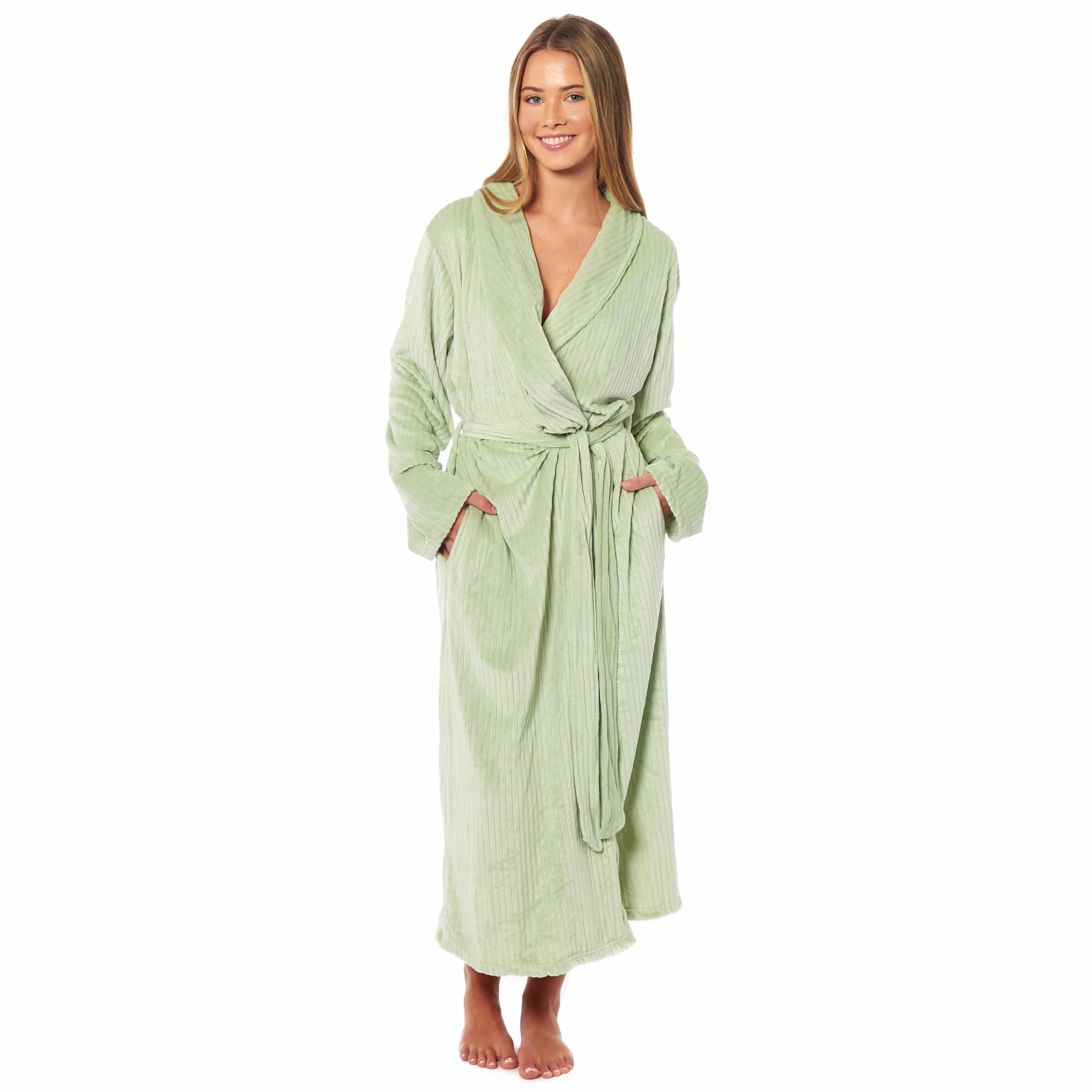 OLIVIA ROCCO Women's Stripe Jacquard Fleece Dressing Gown Robe