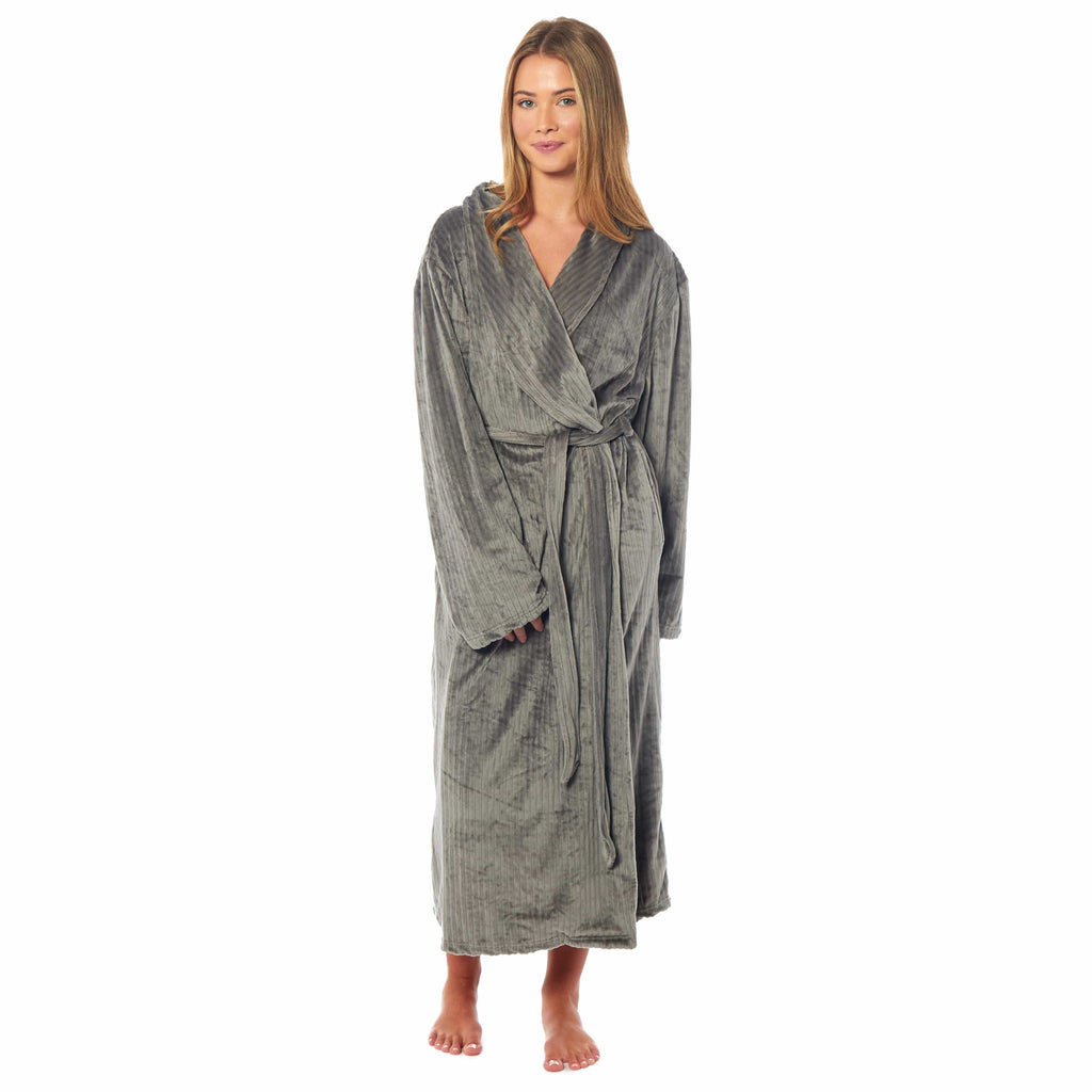 OLIVIA ROCCO Women's Stripe Jacquard Fleece Dressing Gown Robe