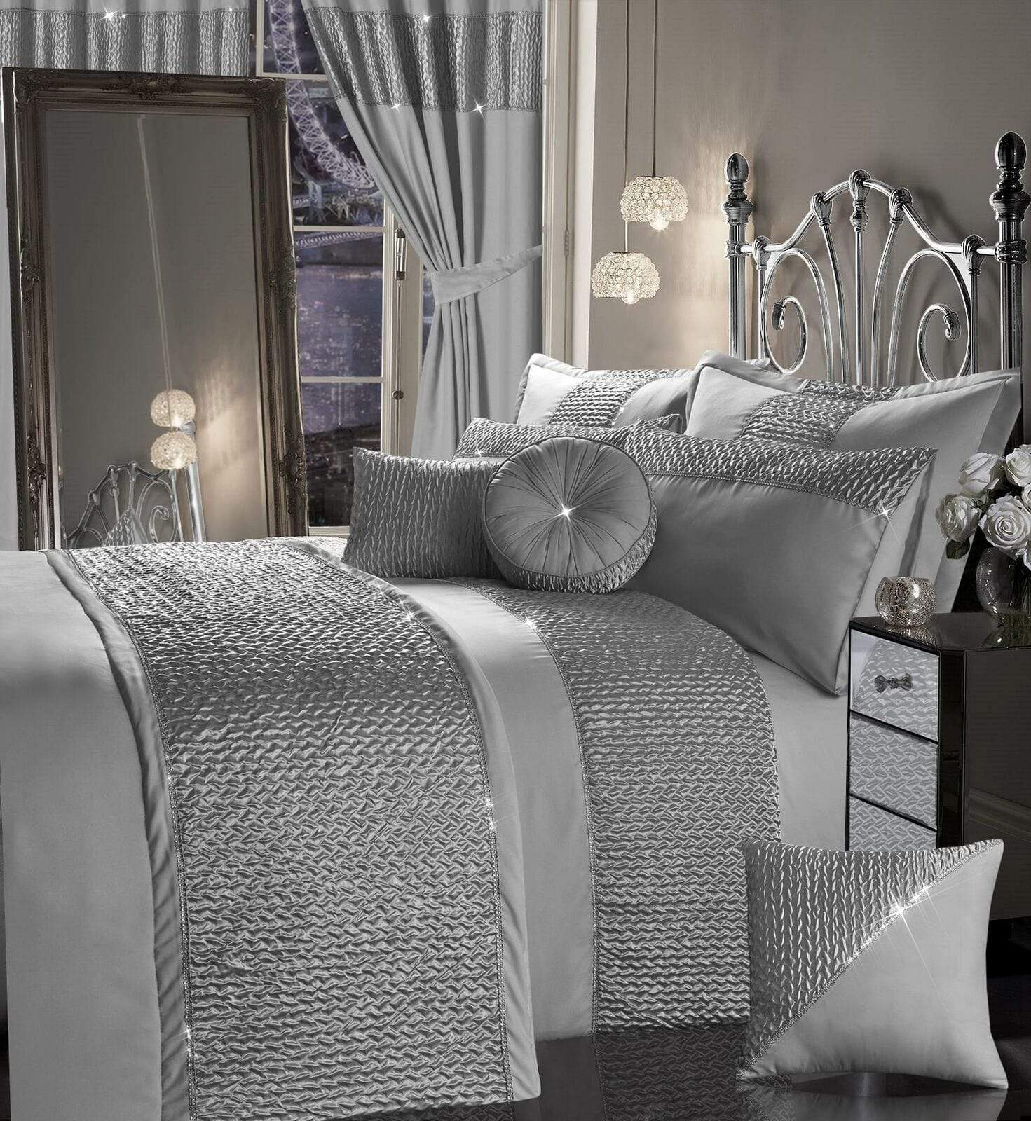 OLIVIA ROCCO Zenia Duvet Cover Set – Quilted Trim with Diamante Detail