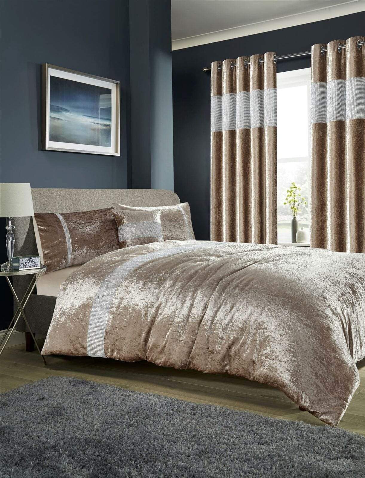 OLIVIA ROCCO Diamante Crushed Velvet Duvet Set – Luxury OEKO-TEX Bedding