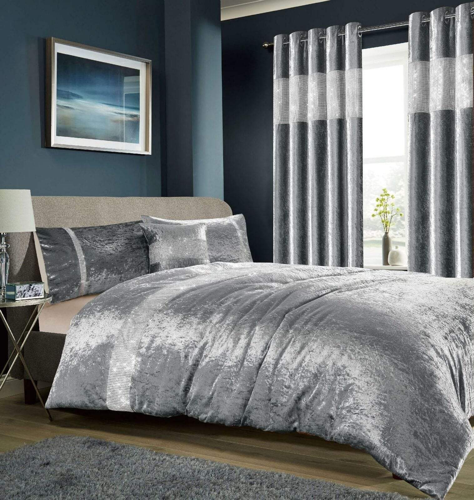 OLIVIA ROCCO Diamante Crushed Velvet Duvet Set – Luxury OEKO-TEX Bedding