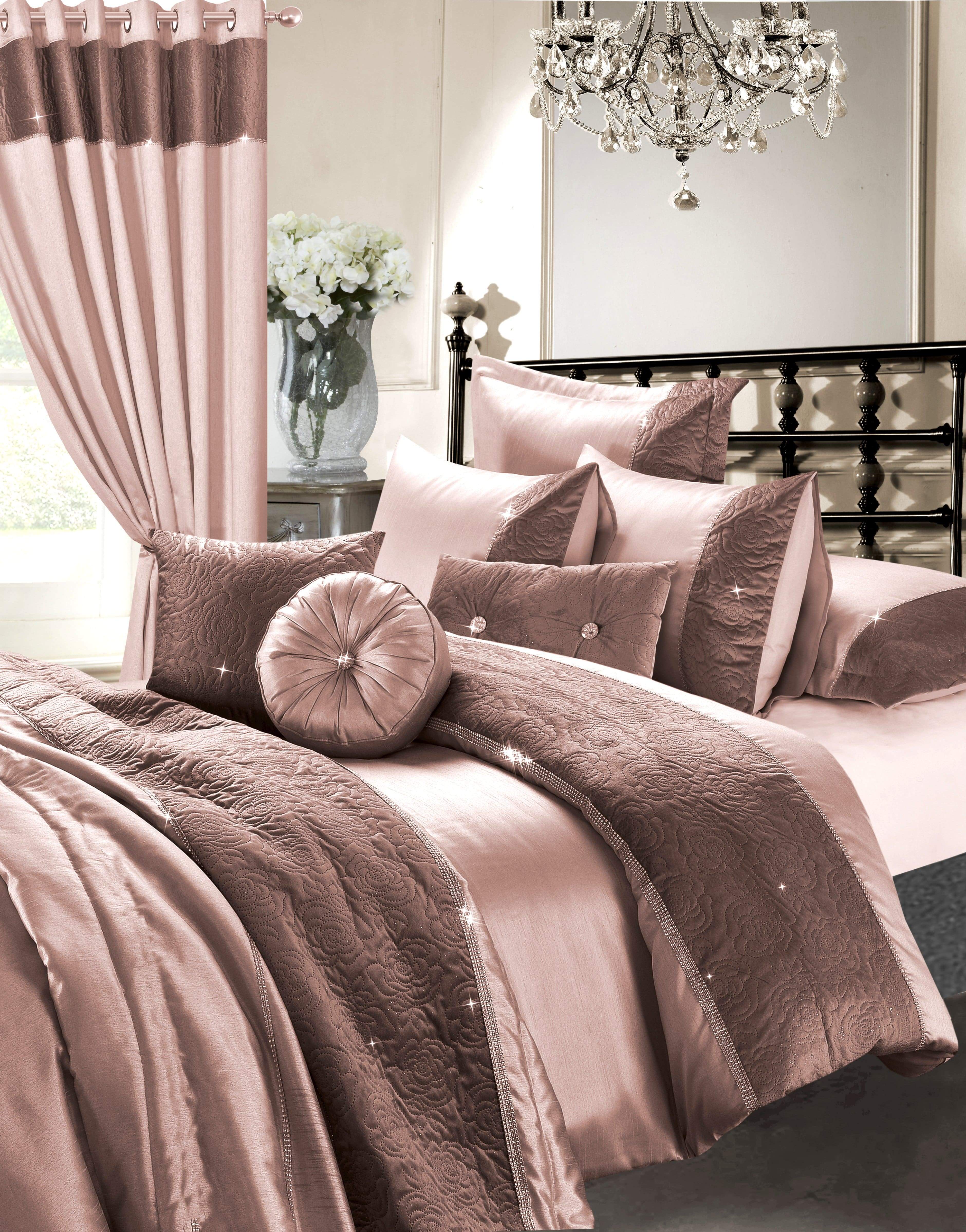 OLIVIA ROCCO Zina 7 Piece Rose Gold Duvet Set | Quilted Diamante Bedding