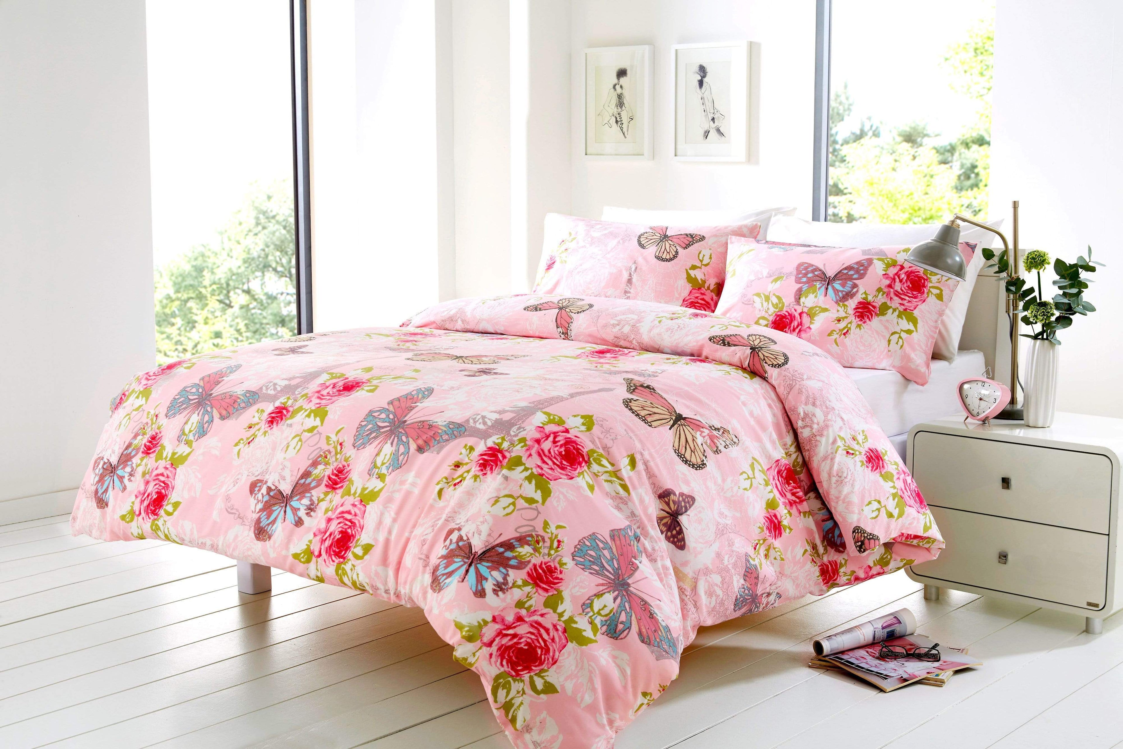 OLIVIA ROCCO Butterfly Paris Duvet Set – Cotton-Rich Easy Care Bedding
