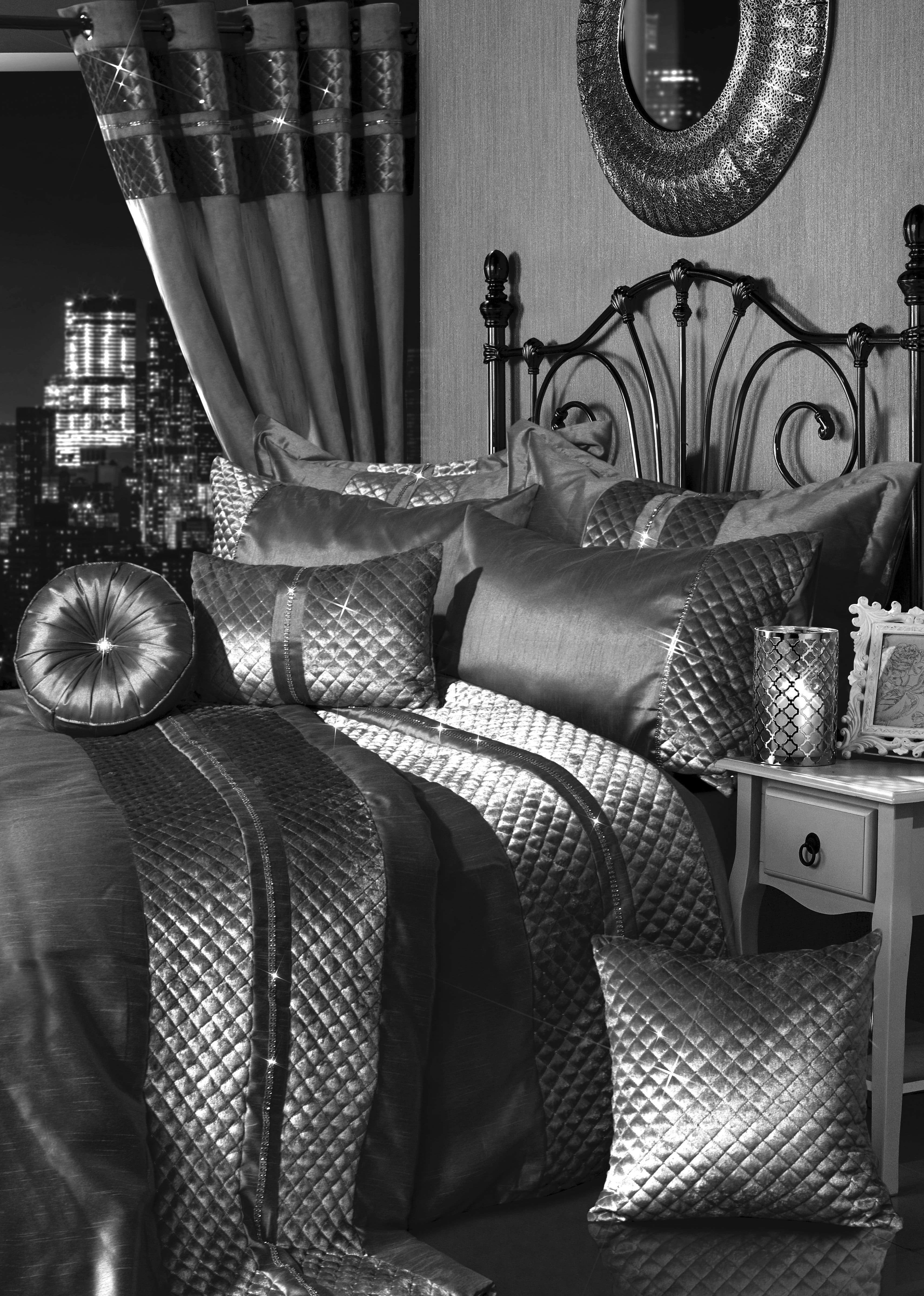 OLIVIA ROCCO Kylie Velvet Duvet Set – Charcoal Gold Diamante Bedding